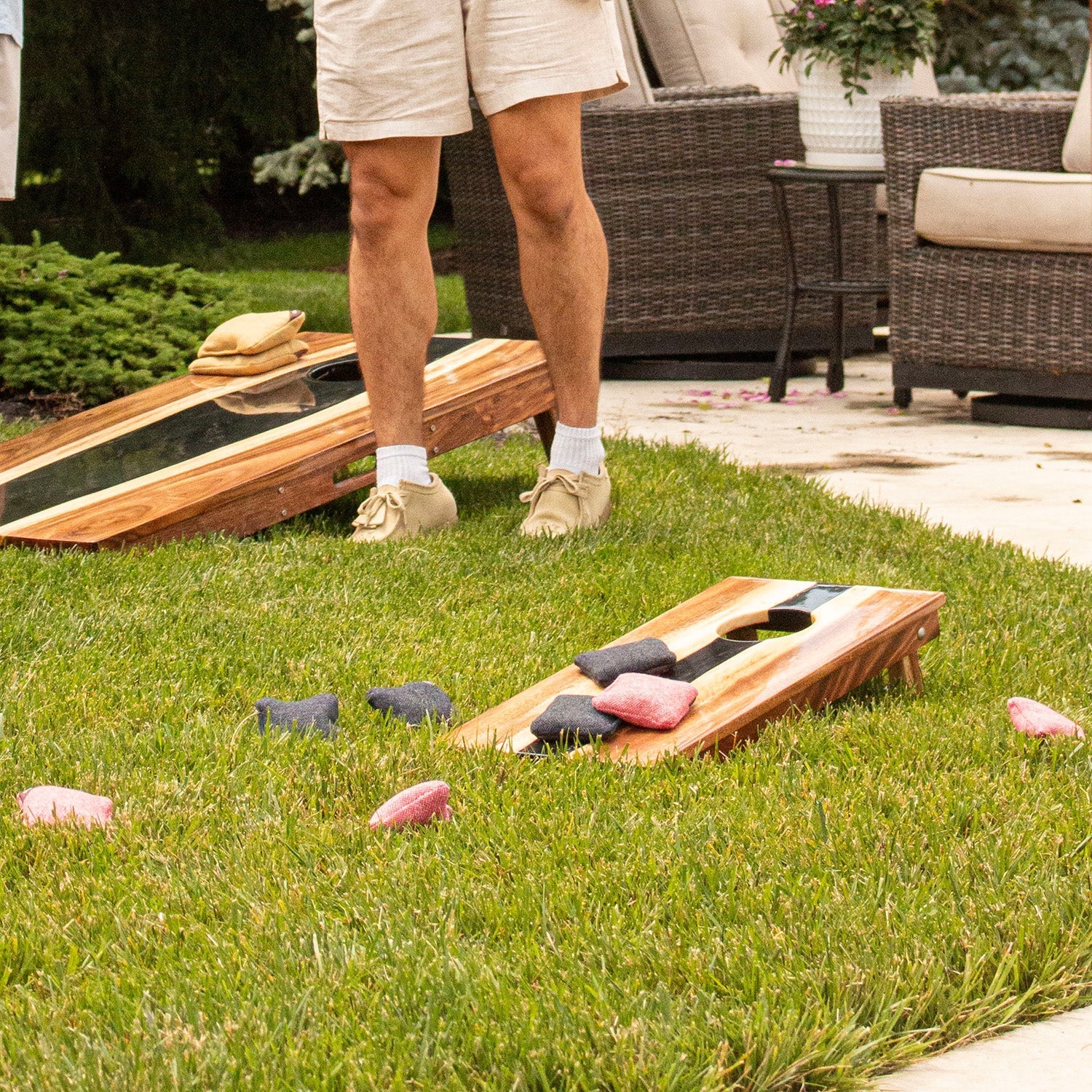 1ft x 2ft Resin & Wood Travel Cornhole Set | Live Edge River Collection - Image 2