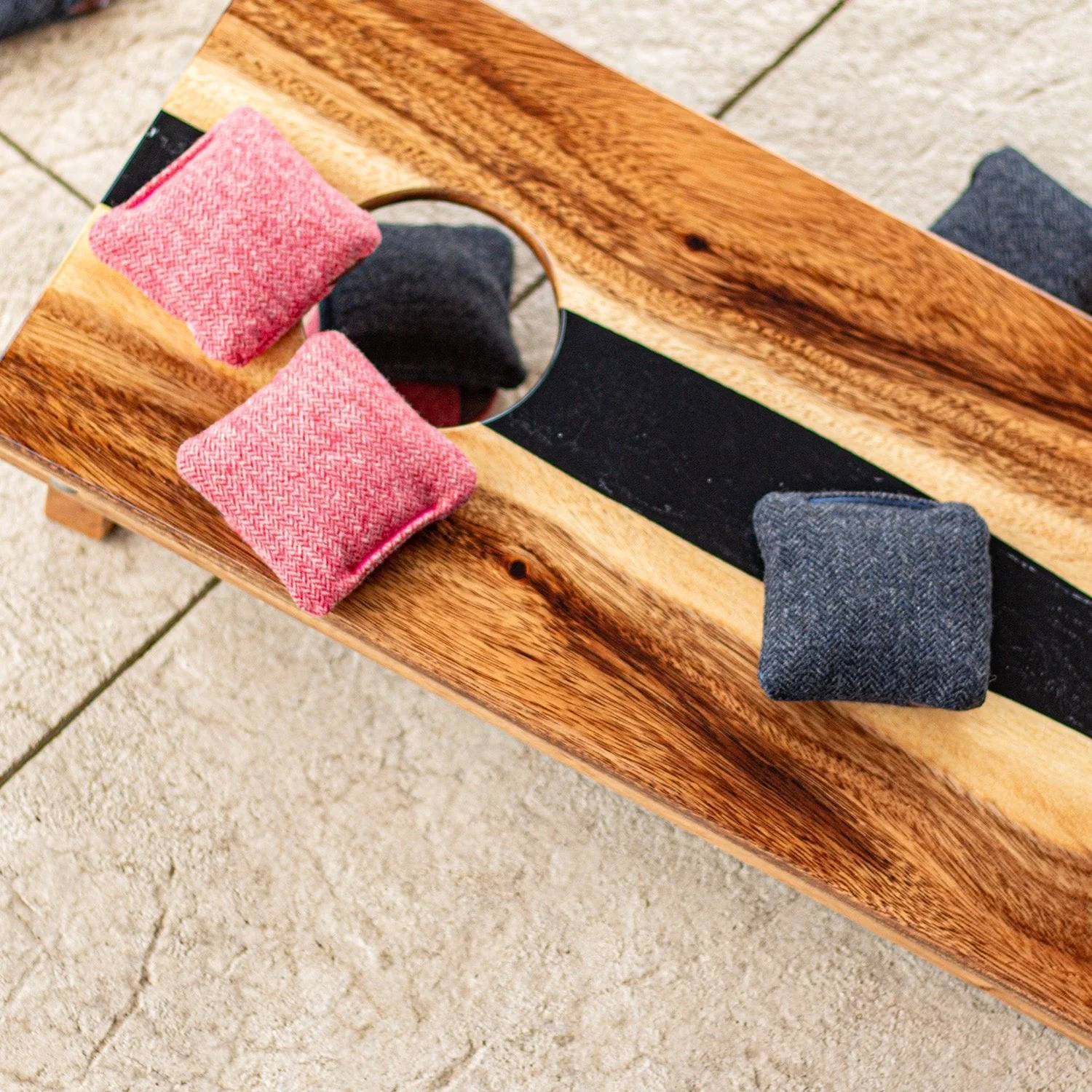 1ft x 2ft Resin & Wood Travel Cornhole Set | Live Edge River Collection - Image 3