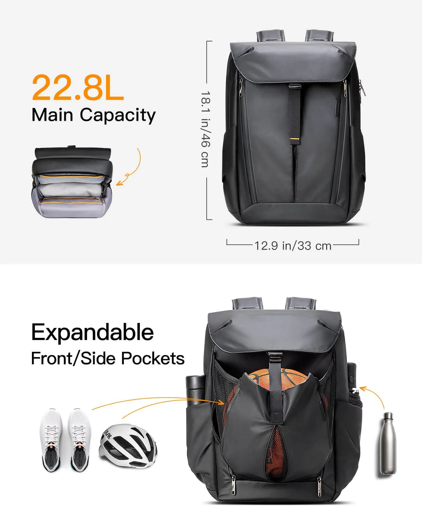 22.8L Splashproof & Expandable Backpack, BP01006 - Image 2