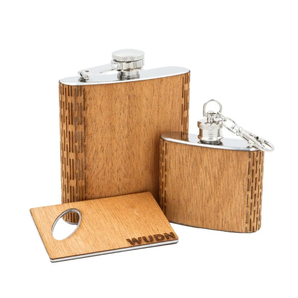 3-Piece Wooden Flask Set (6 oz. Hip Flask, 2 oz. Keychain Flask, Credit Card Bottle Opener) - Image 4