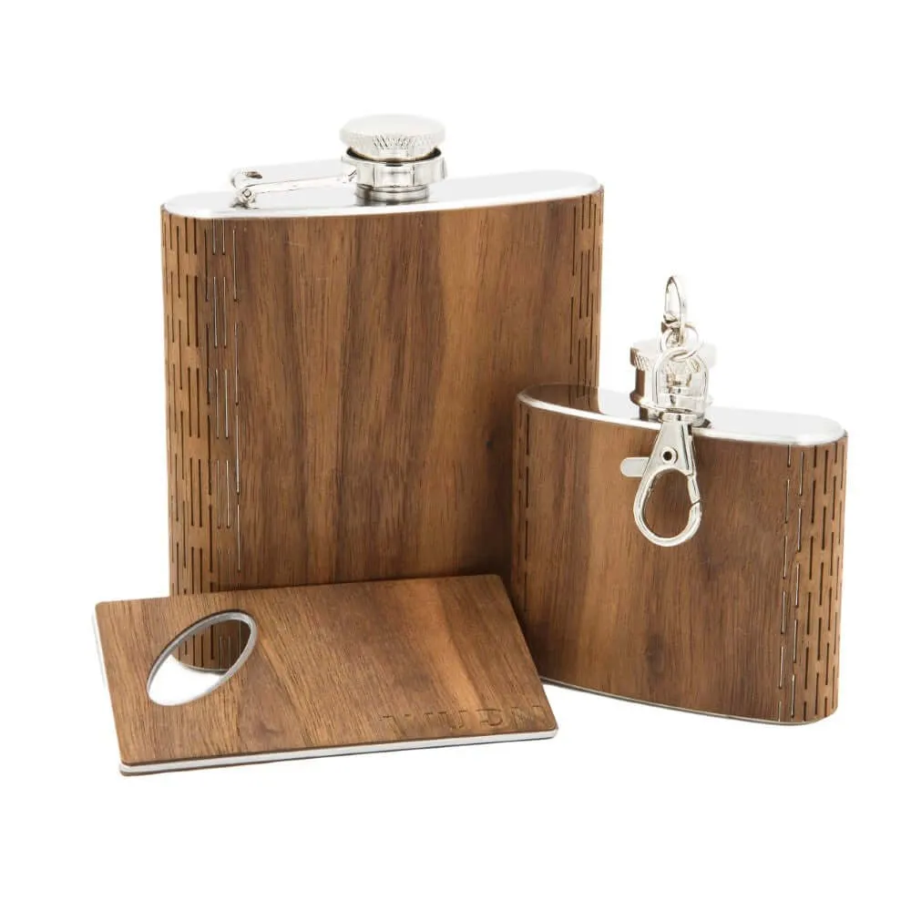 3-Piece Wooden Flask Set (6 oz. Hip Flask, 2 oz. Keychain Flask, Credit Card Bottle Opener) - Image 5