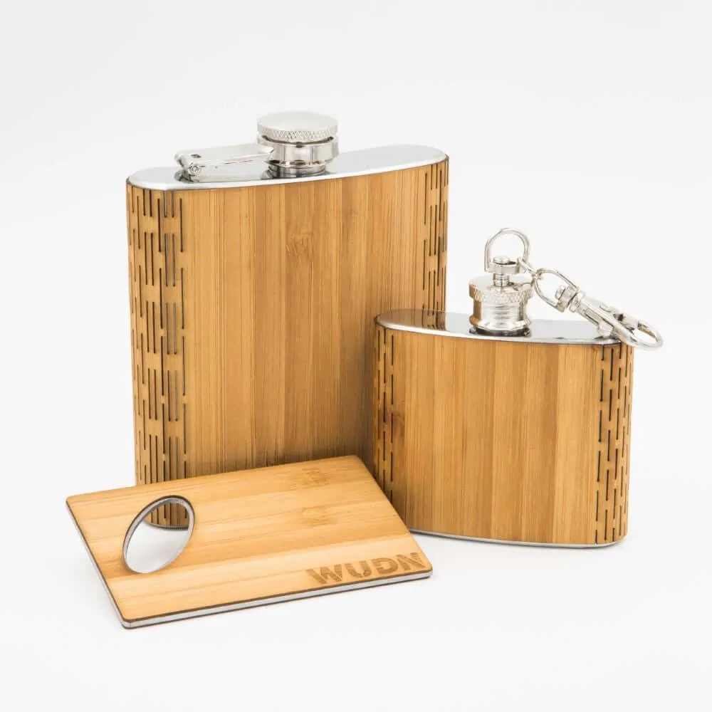 3-Piece Wooden Flask Set (6 oz. Hip Flask, 2 oz. Keychain Flask, Credit Card Bottle Opener) - Image 6