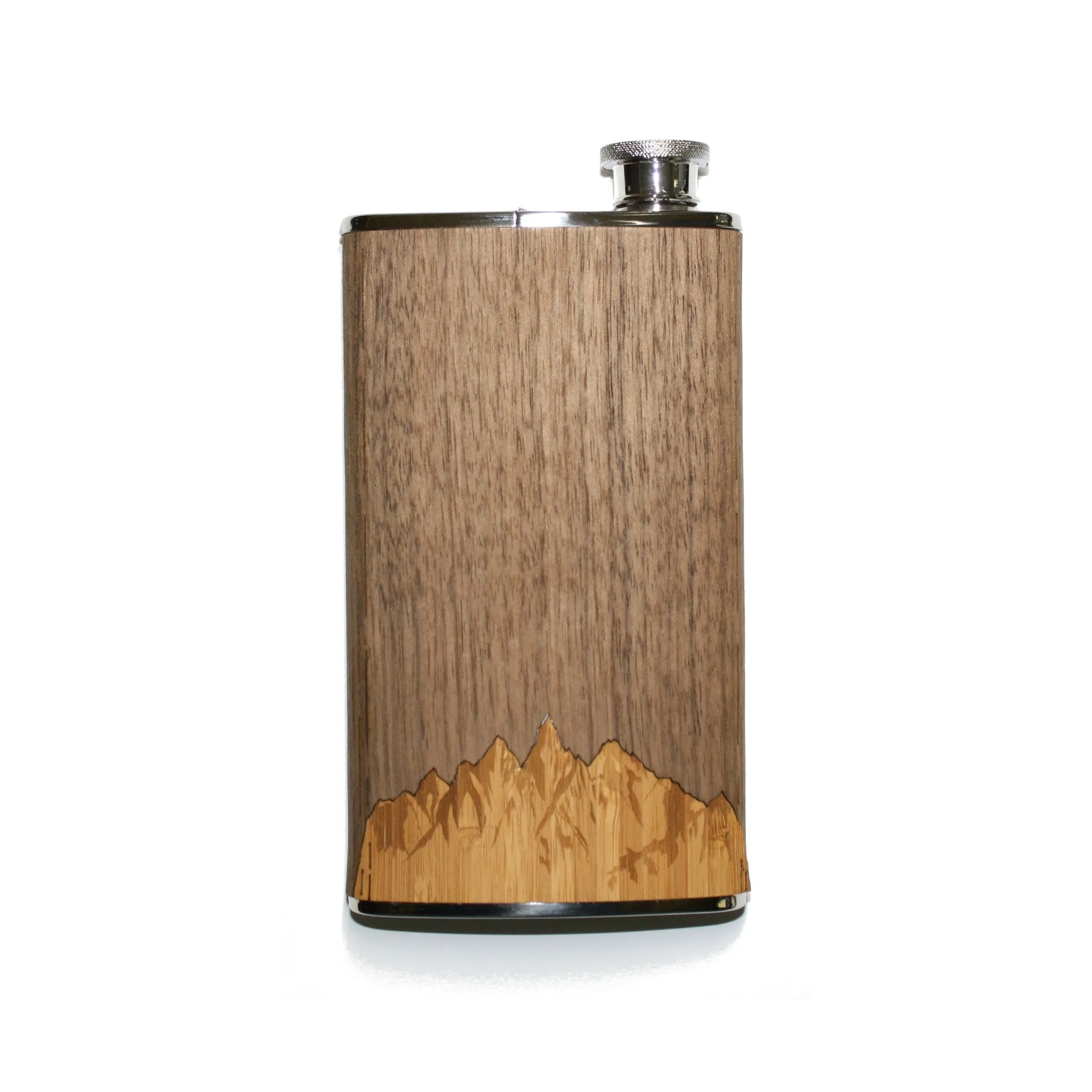 4 oz. Wooden Cigar Flask - Sawtooth Mountains - Image 2