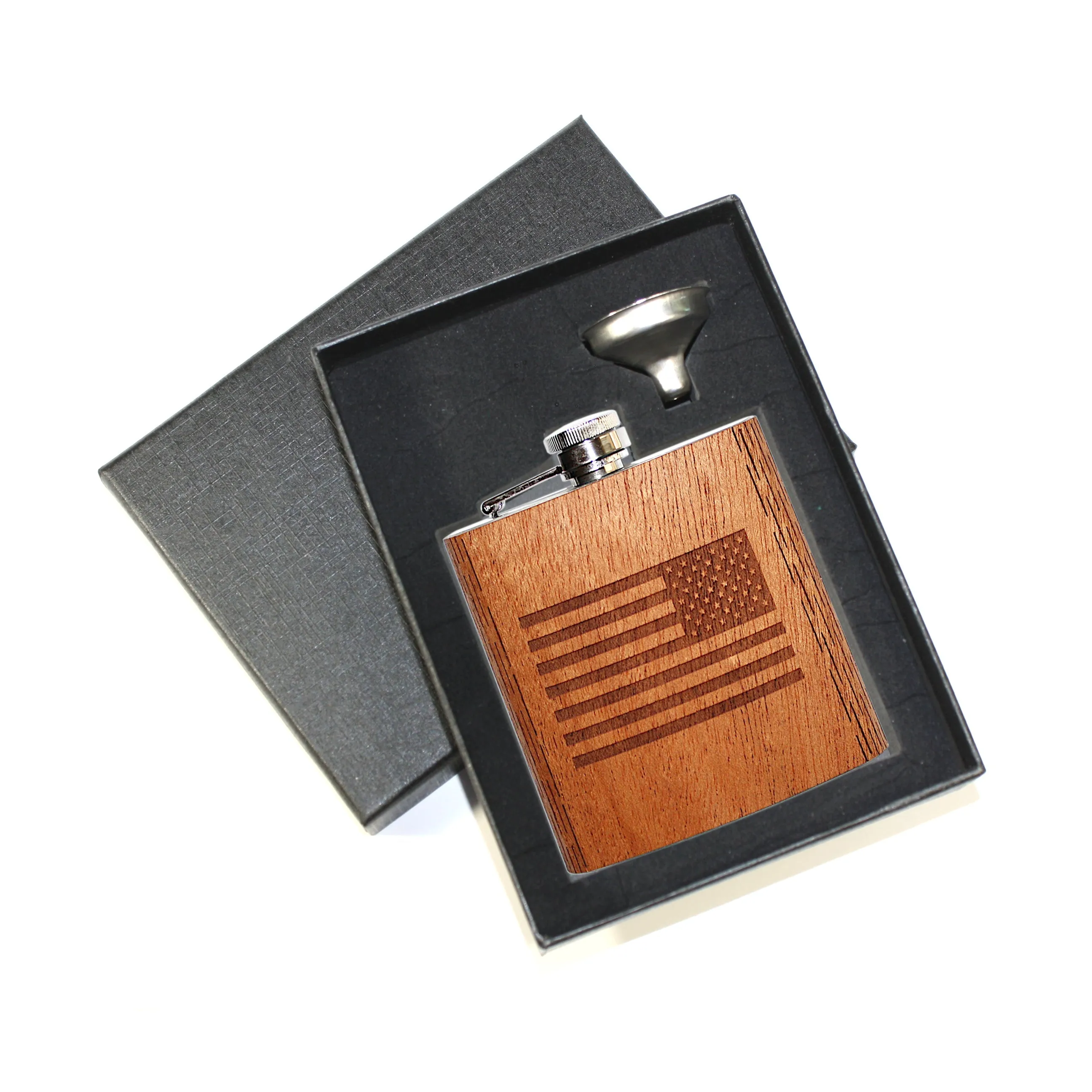 6 oz Wooden American Flag Hip Flask - Image 10