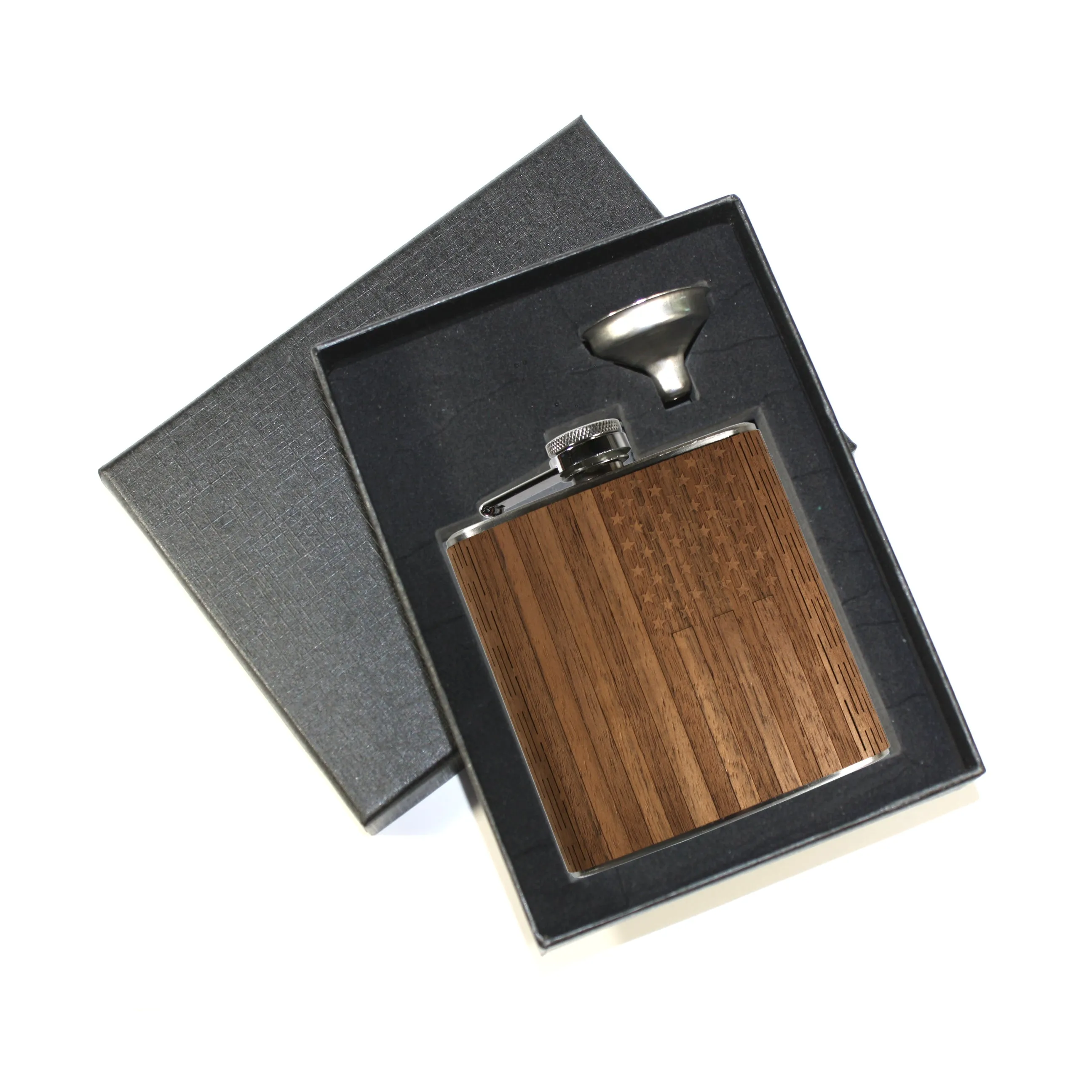 6 oz Wooden American Flag Hip Flask - Image 11