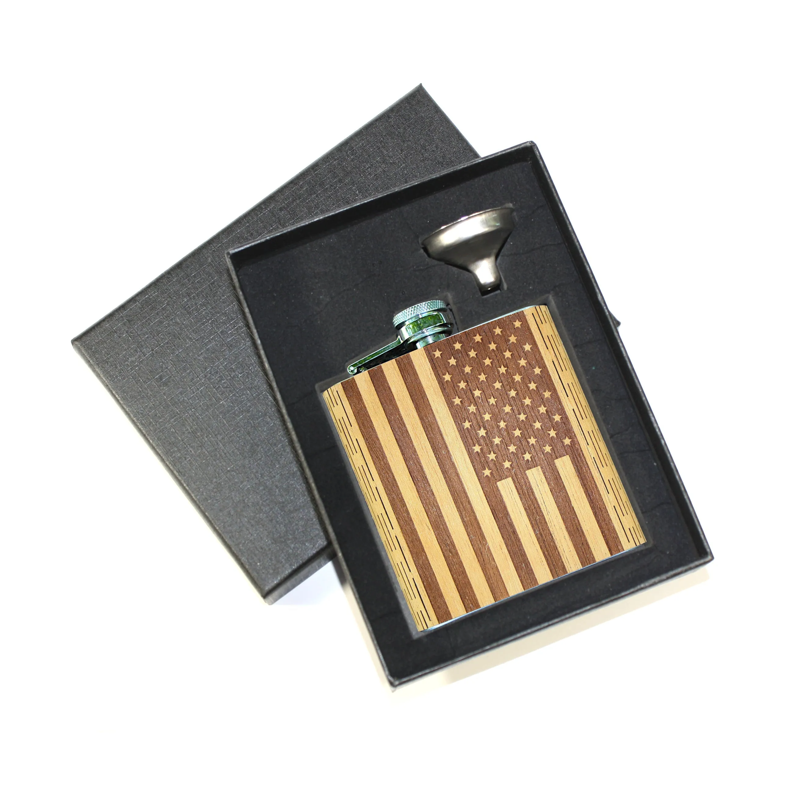 6 oz Wooden American Flag Hip Flask - Image 12