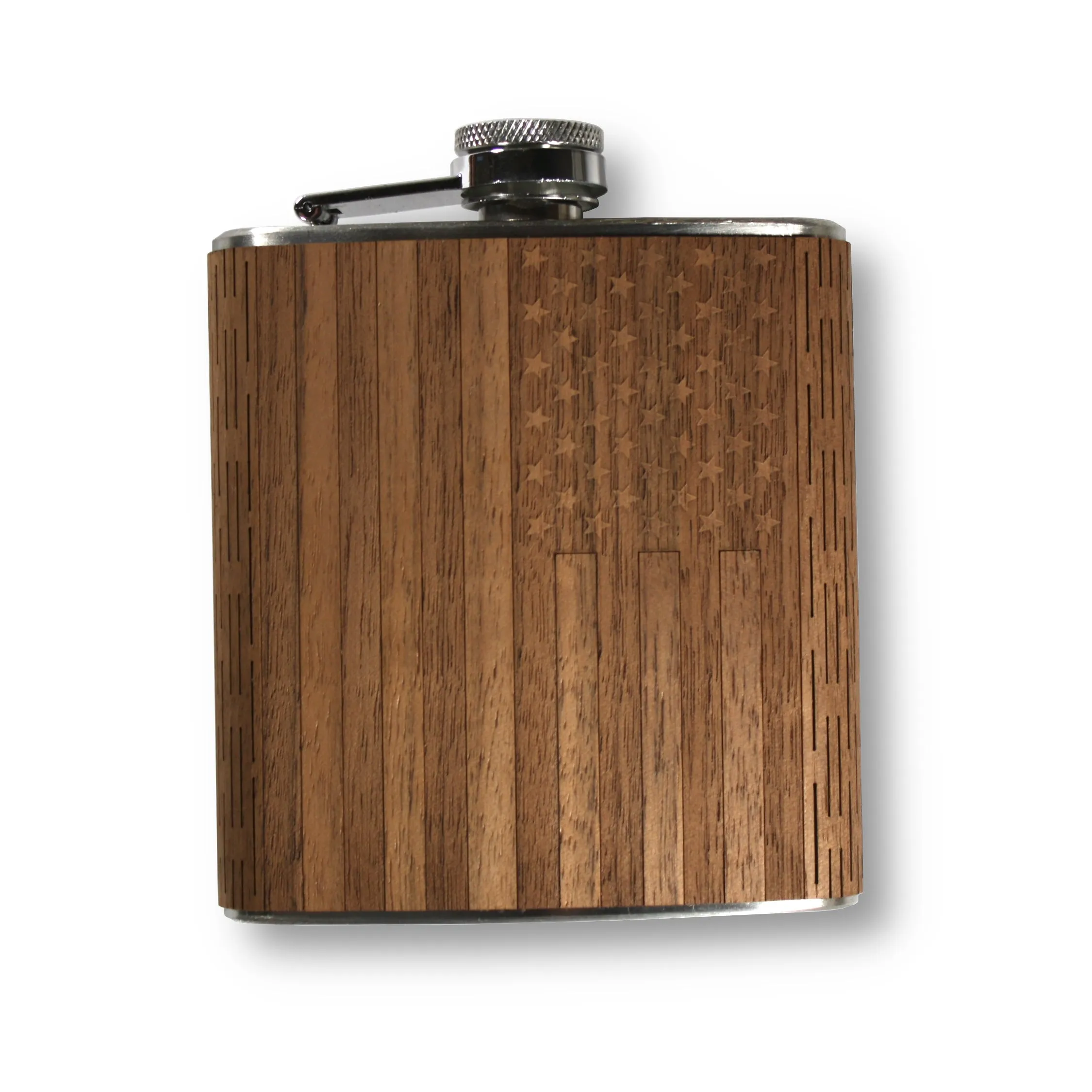 6 oz Wooden American Flag Hip Flask - Image 13
