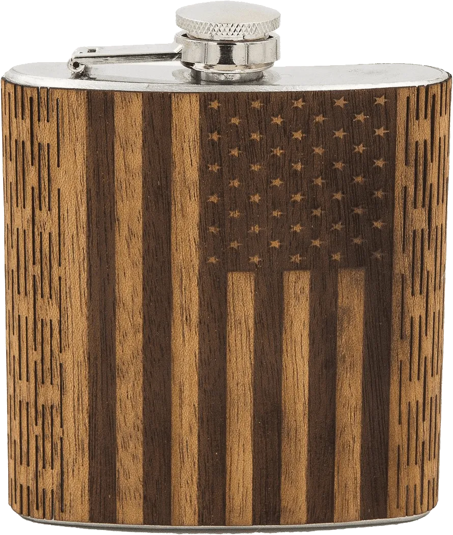 6 oz Wooden American Flag Hip Flask - Image 4