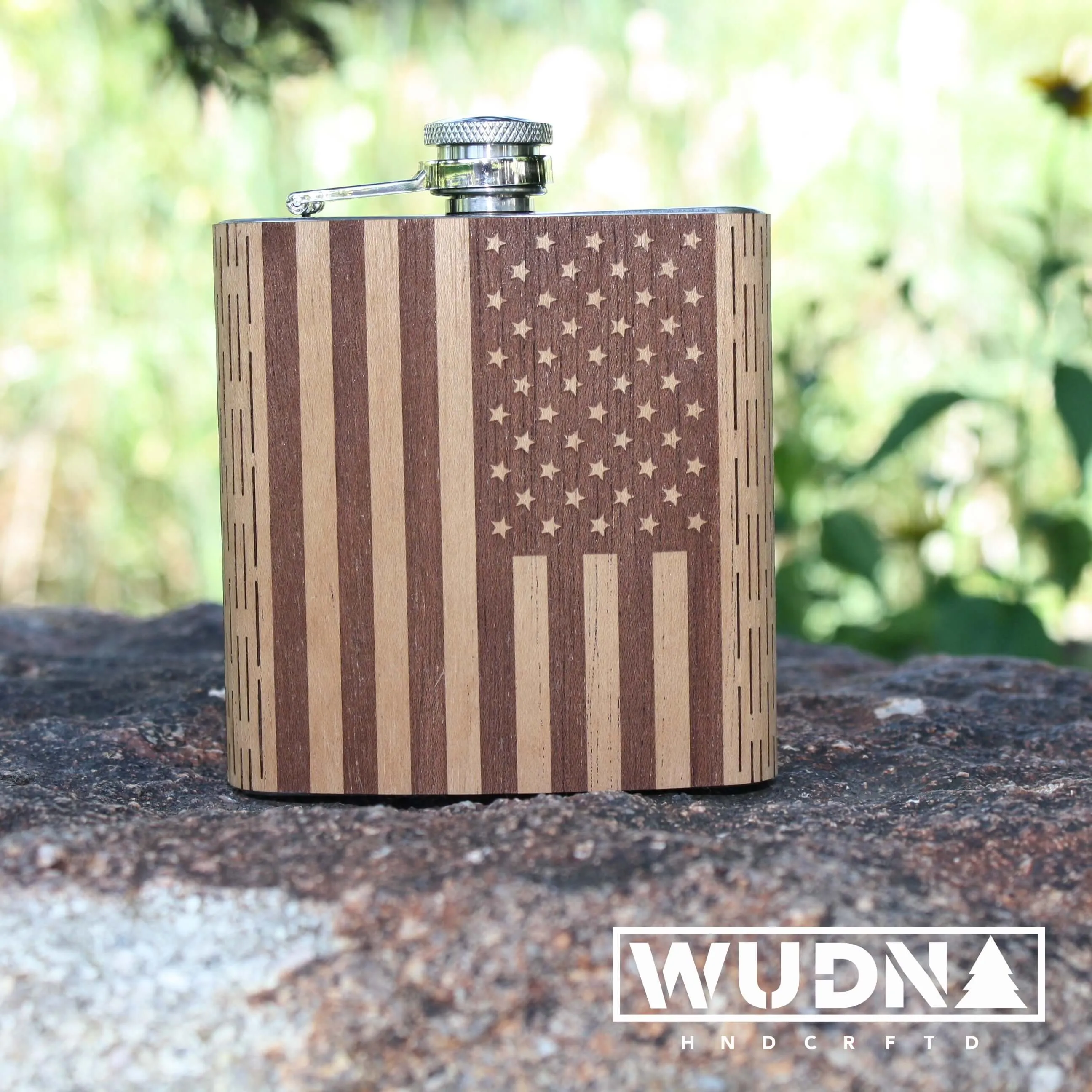 6 oz Wooden American Flag Hip Flask - Image 5
