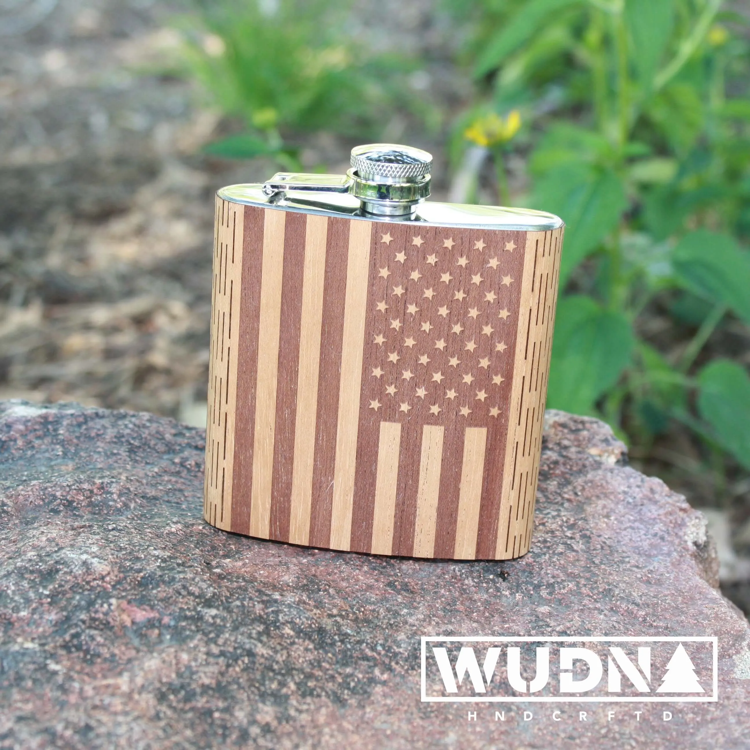 6 oz Wooden American Flag Hip Flask - Image 6