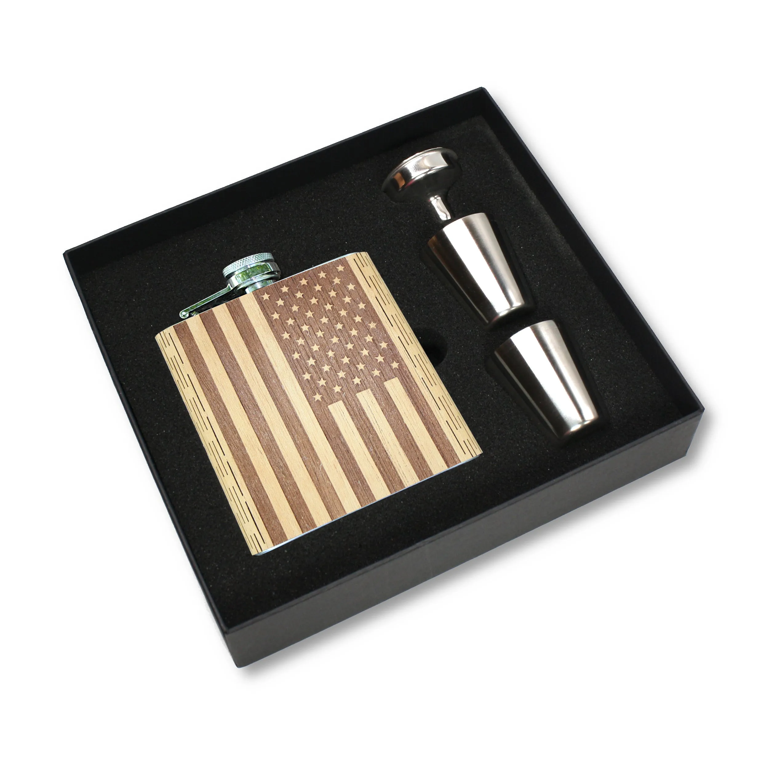 6 oz Wooden American Flag Hip Flask - Image 7