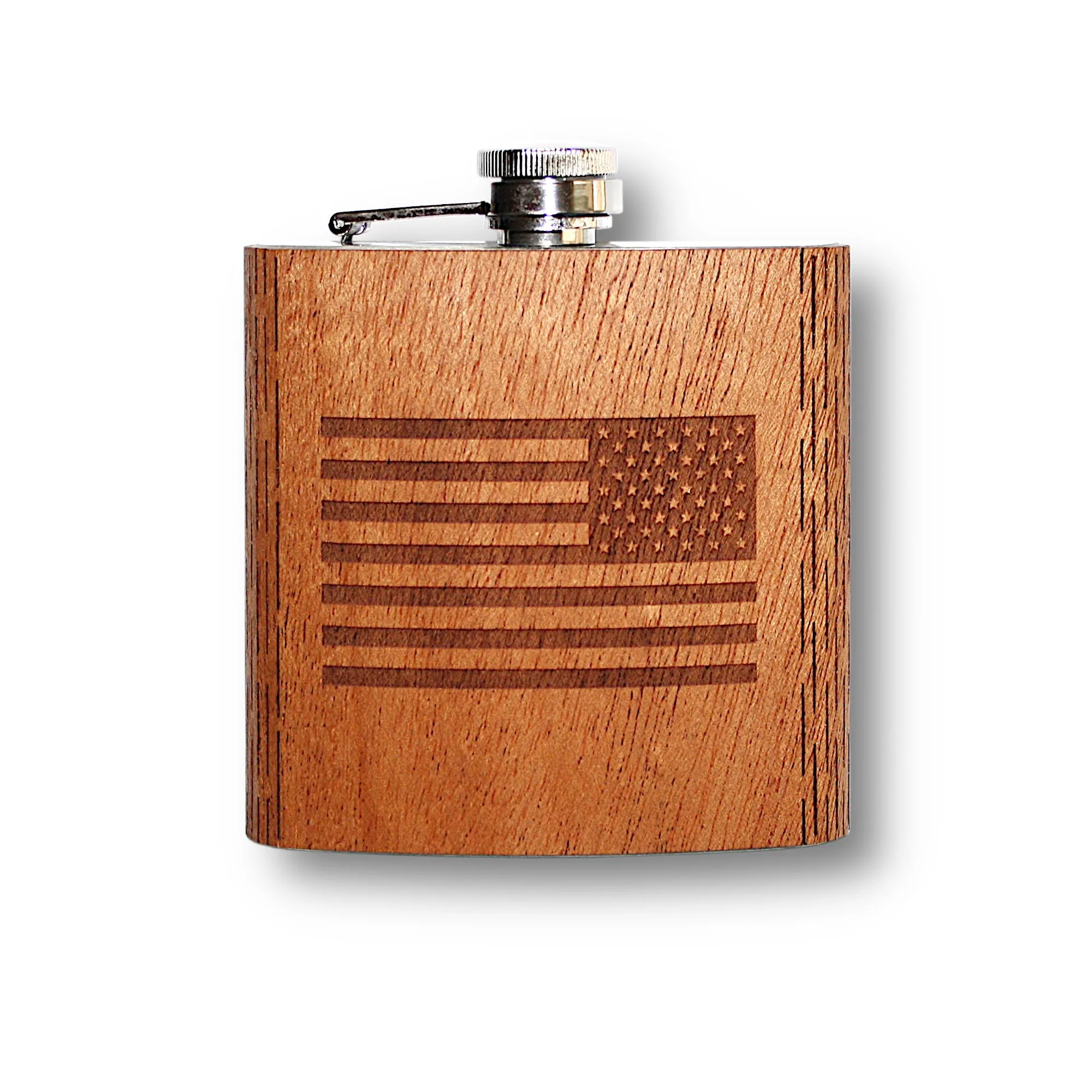 6 oz Wooden American Flag Hip Flask - Image 8