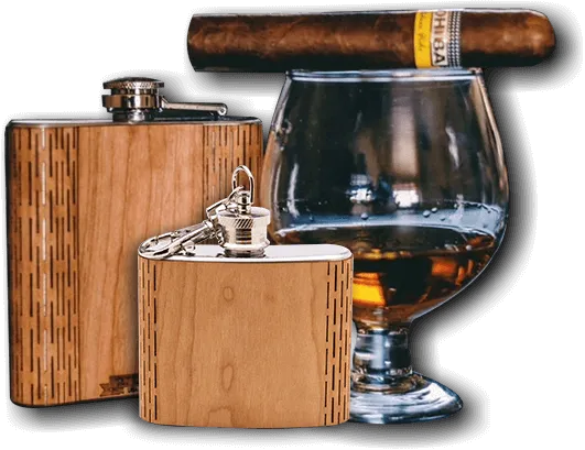 6 oz. Wooden Hip Flask (Anarchy Symbol in American Cherry) - Image 2