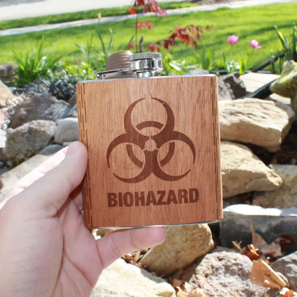 6 oz. Wooden Hip Flask (Biohazard in Mahogany) - Image 2