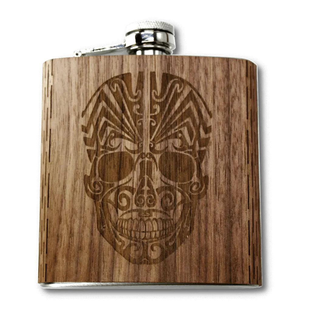 6 oz. Wooden Hip Flask (Dio De Los Muertos - Day of the Dead) - Image 2
