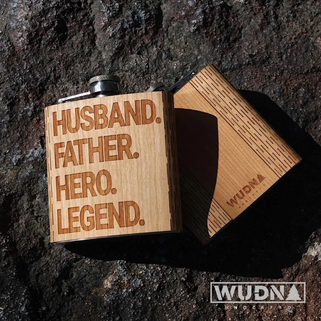 6 oz. Wooden Hip Flask for Dad (Husband, Father, Hero, Legend) - Image 2
