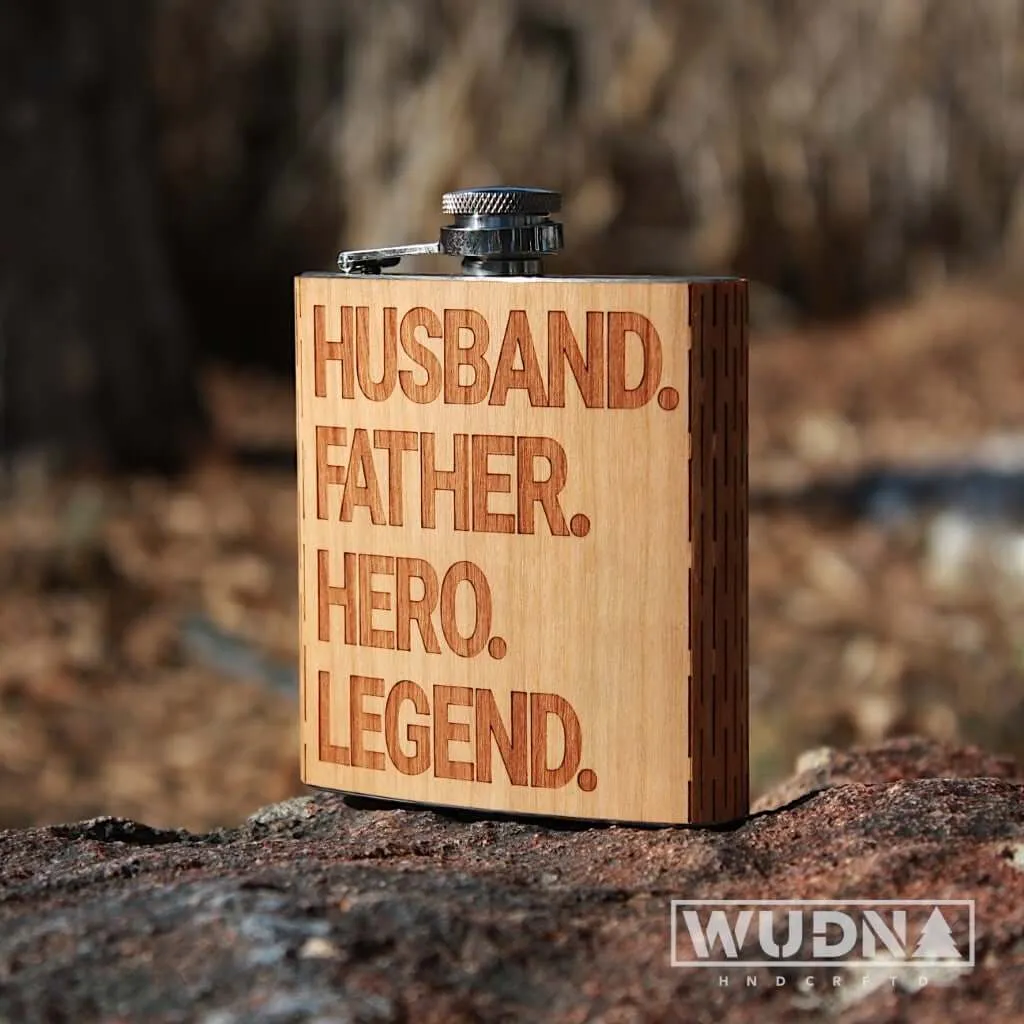 6 oz. Wooden Hip Flask for Dad (Husband, Father, Hero, Legend) - Image 3