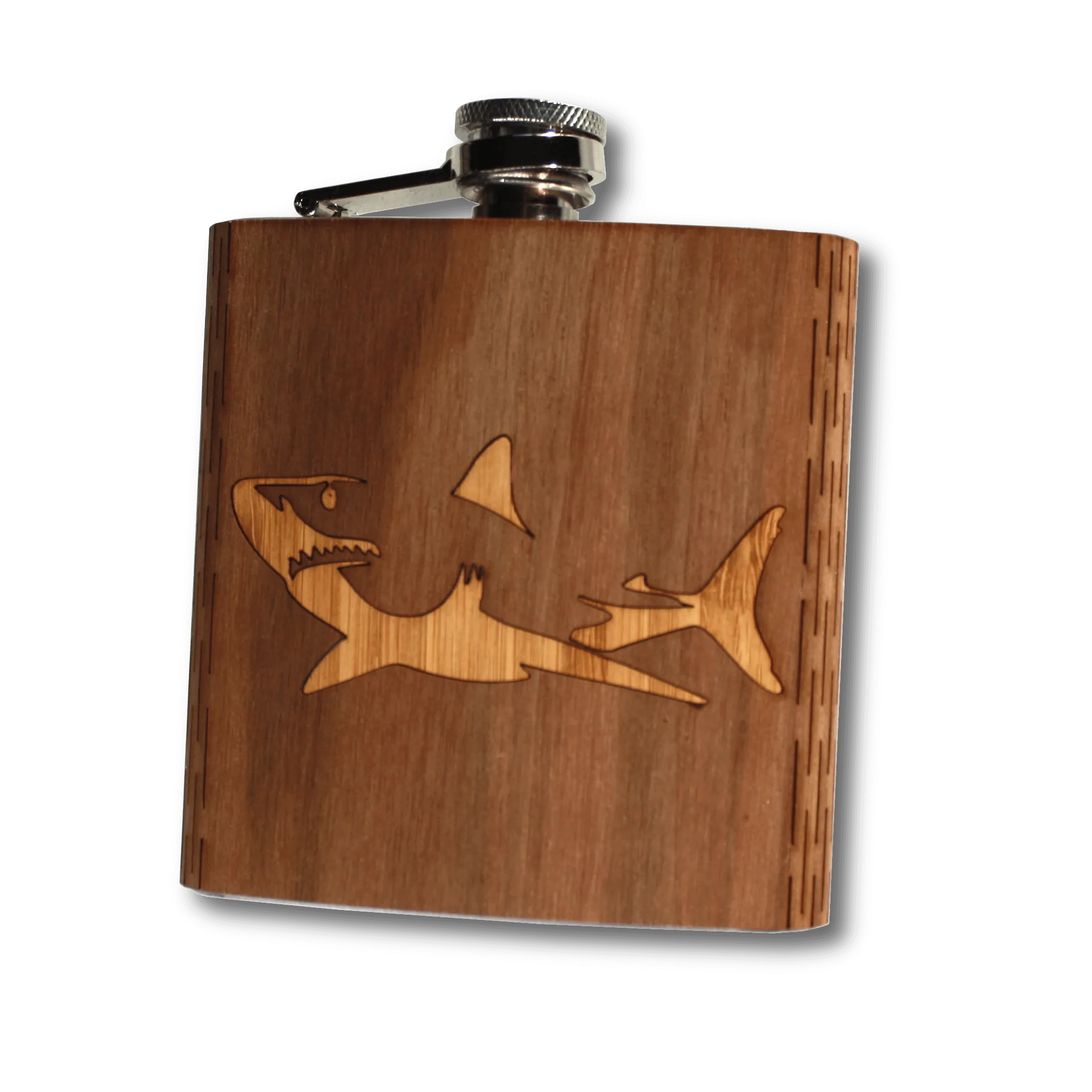 6 oz. Wooden Hip Flask - Great White Shark - Image 4