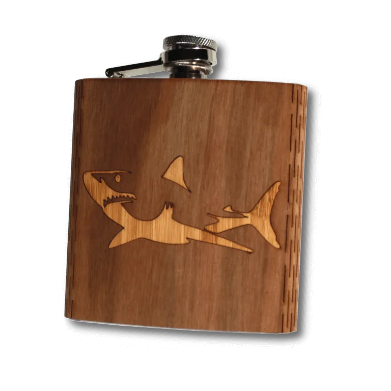 6 oz. Wooden Hip Flask - Great White Shark - Image 5