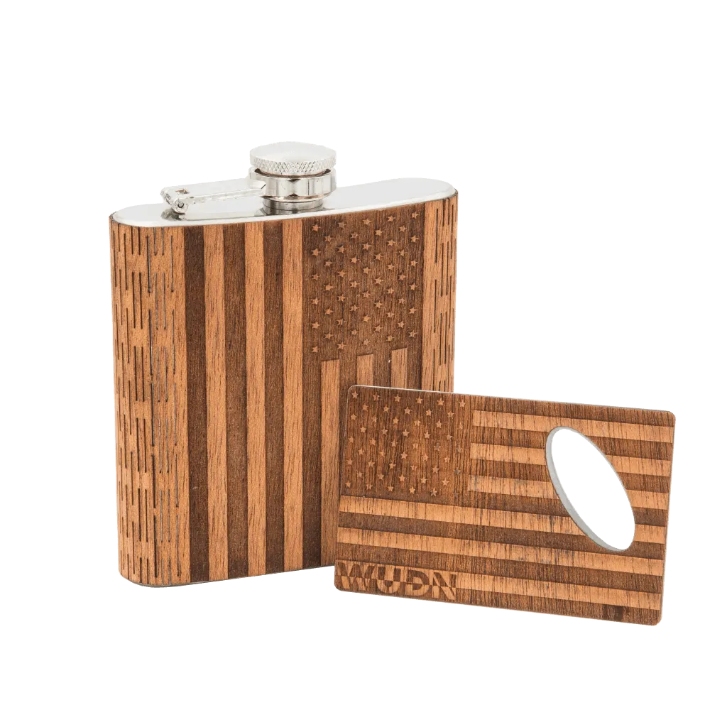 6 oz. Wooden Hip Flask & Matching Credit Card Bottle Opener (2-Piece Flask Set) - Image 2