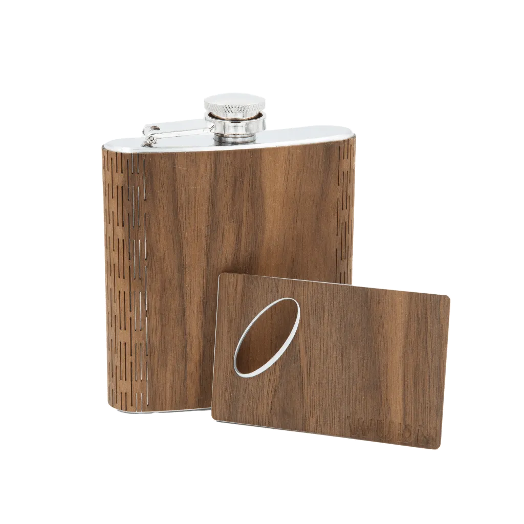 6 oz. Wooden Hip Flask & Matching Credit Card Bottle Opener (2-Piece Flask Set) - Image 5