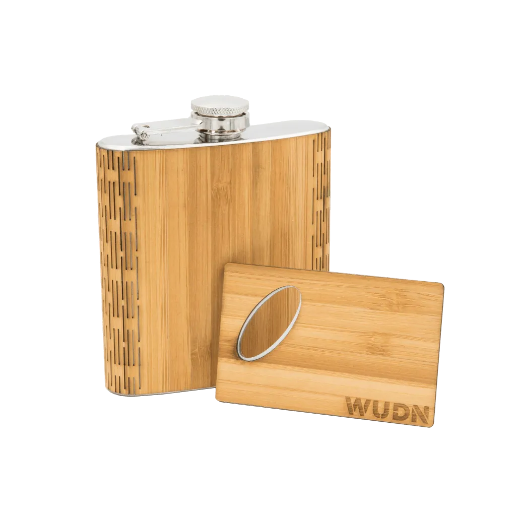 6 oz. Wooden Hip Flask & Matching Credit Card Bottle Opener (2-Piece Flask Set) - Image 6