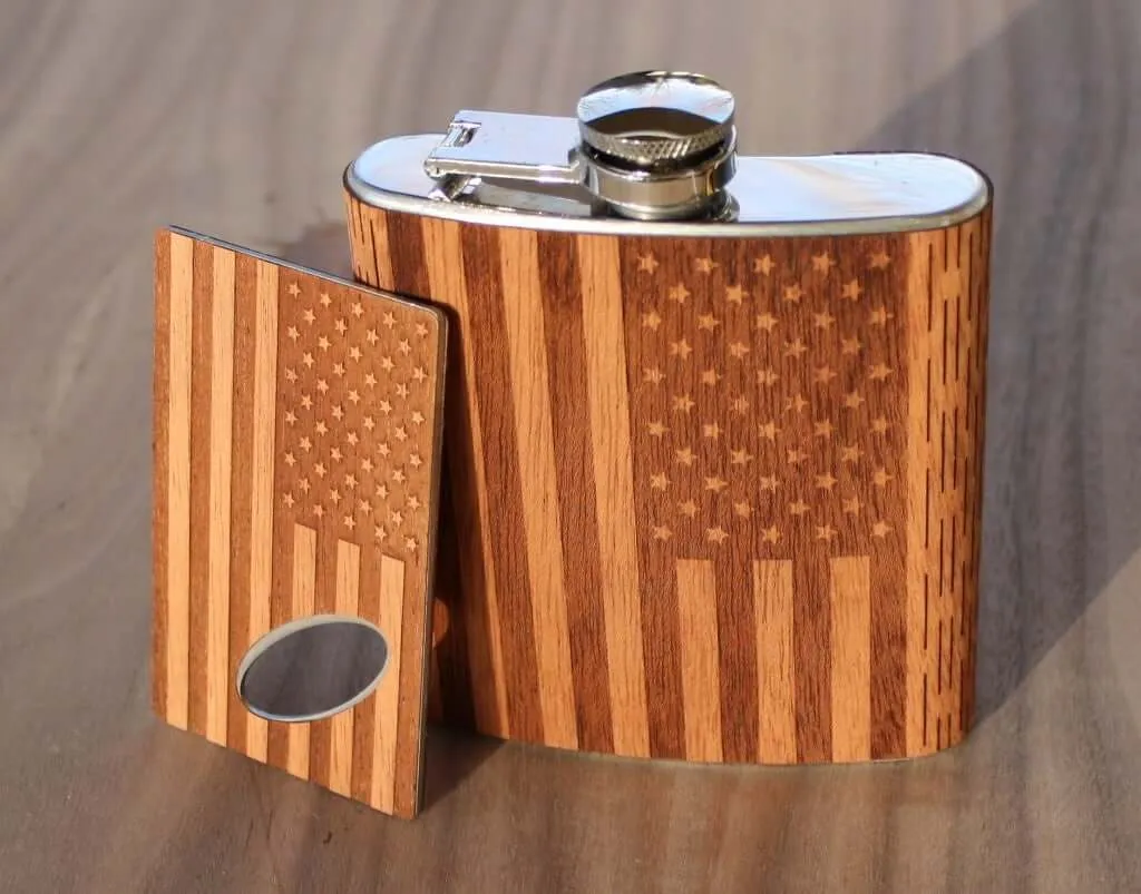 6 oz. Wooden Hip Flask & Matching Credit Card Bottle Opener (2-Piece Flask Set) - Image 7