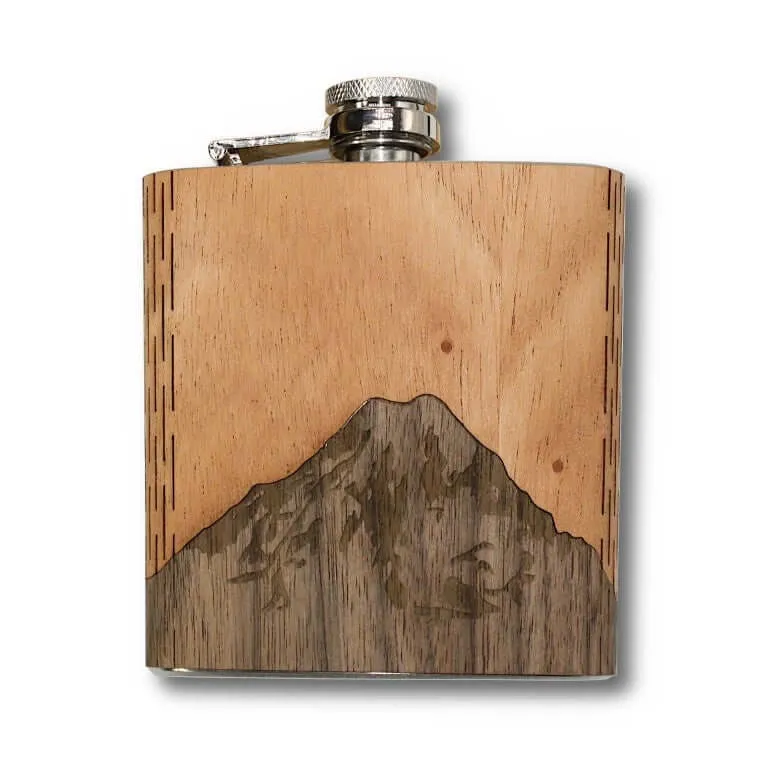 6 oz. Wooden Hip Flask (Mt. Rainier in Mahogany & Black Walnut) - Image 2