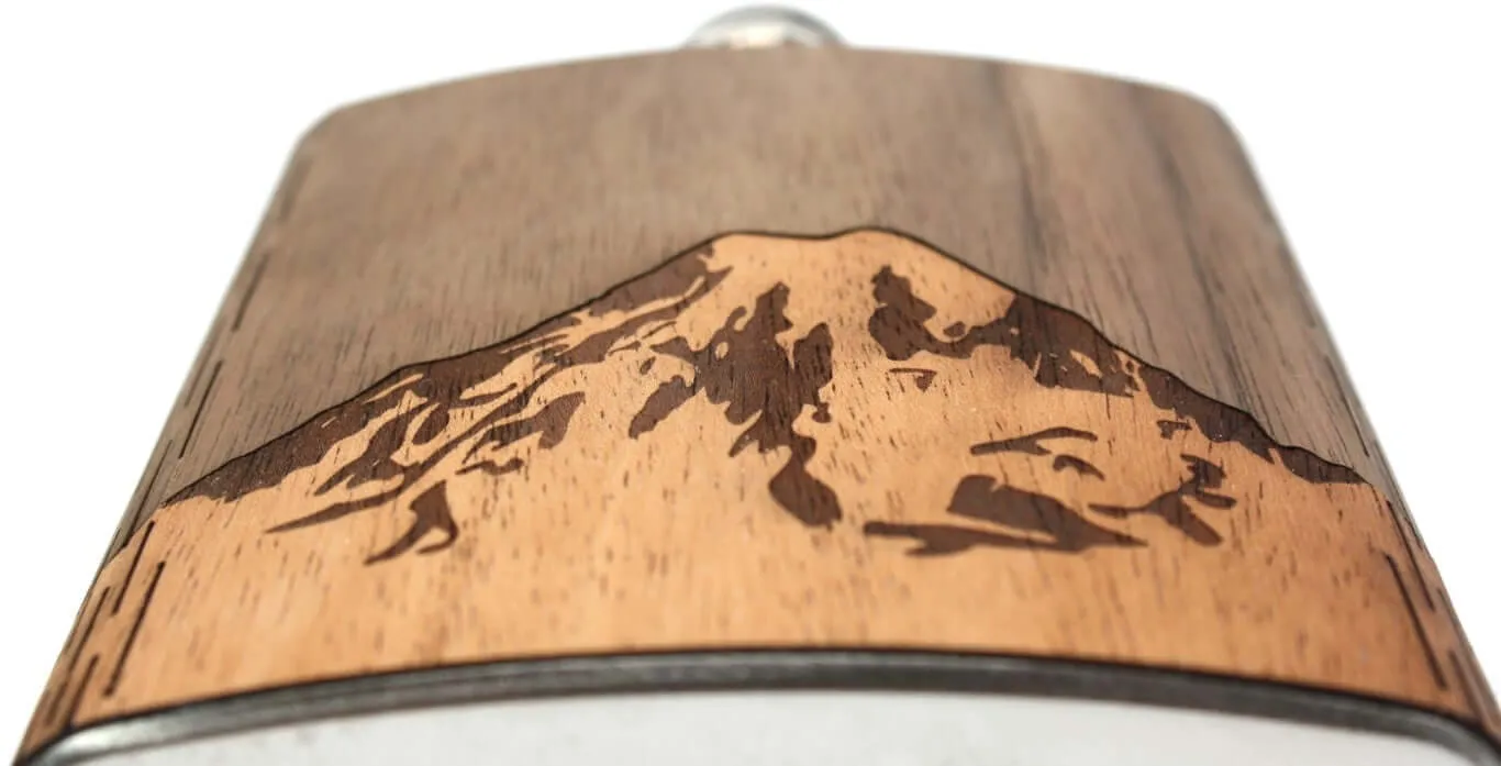 6 oz. Wooden Hip Flask (Mt. Rainier in Mahogany & Black Walnut) - Image 4