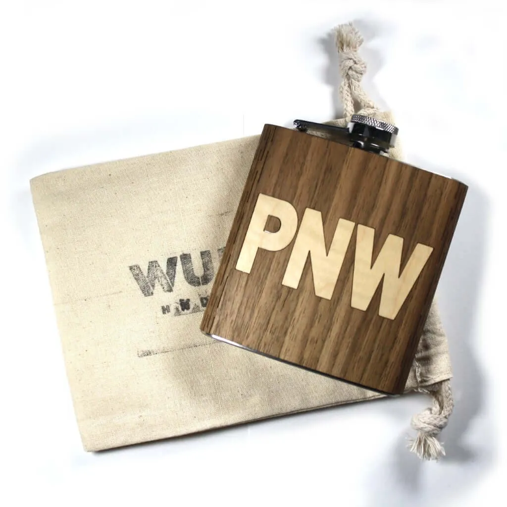 6 oz Wooden Hip Flask (PNW in Black Walnut & Shimmering Maple) - Image 2