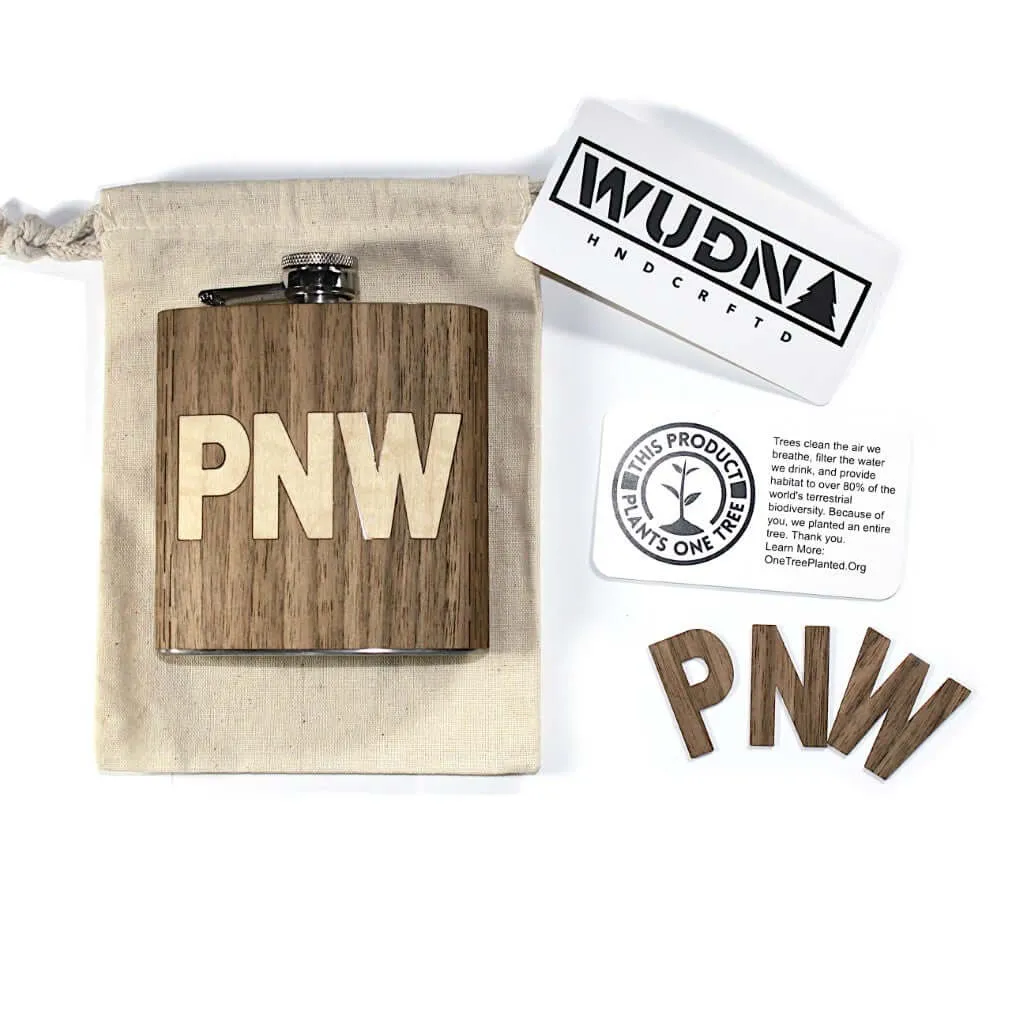 6 oz Wooden Hip Flask (PNW in Black Walnut & Shimmering Maple) - Image 3