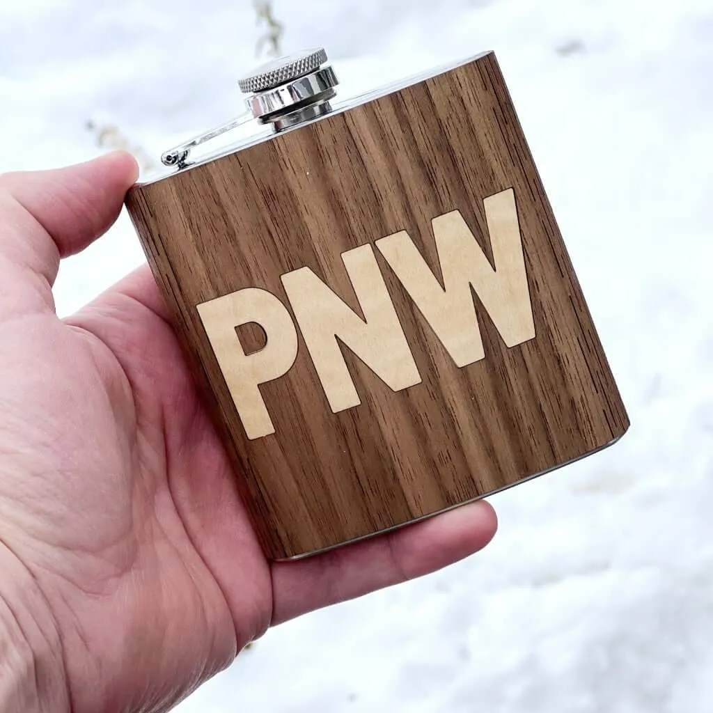 6 oz Wooden Hip Flask (PNW in Black Walnut & Shimmering Maple) - Image 4