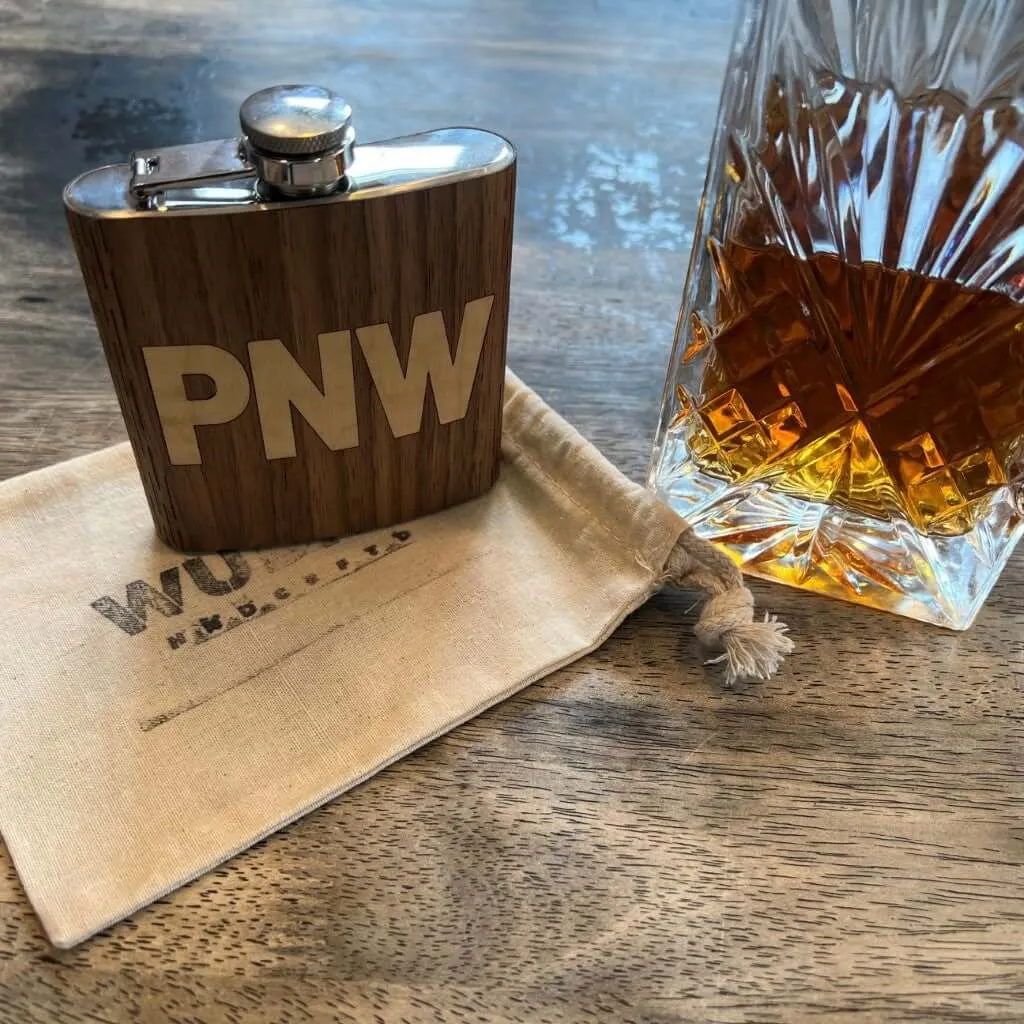 6 oz Wooden Hip Flask (PNW in Black Walnut & Shimmering Maple) - Image 6