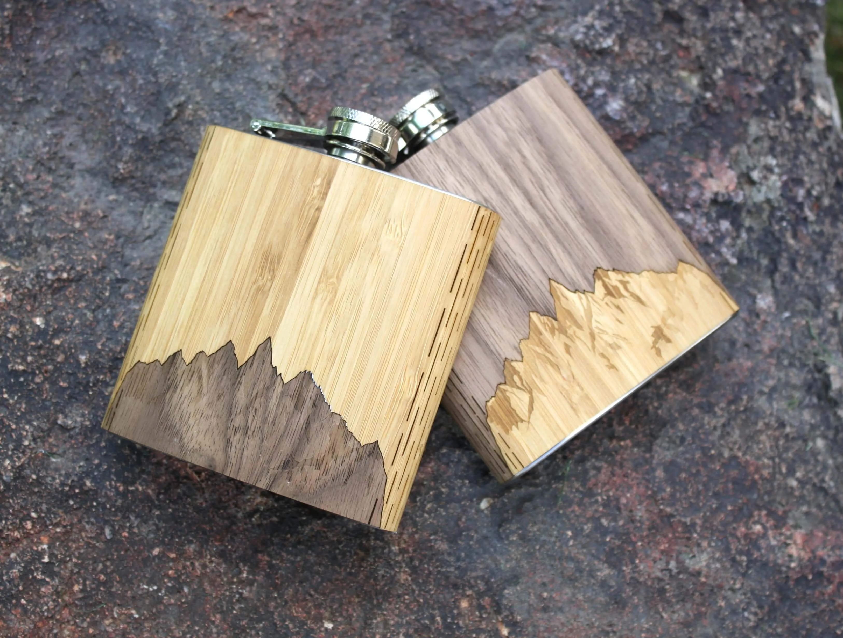 6 oz. Wooden Hip Flask (Sawtooth Mountains in Bamboo & Black Walnut) - Image 11