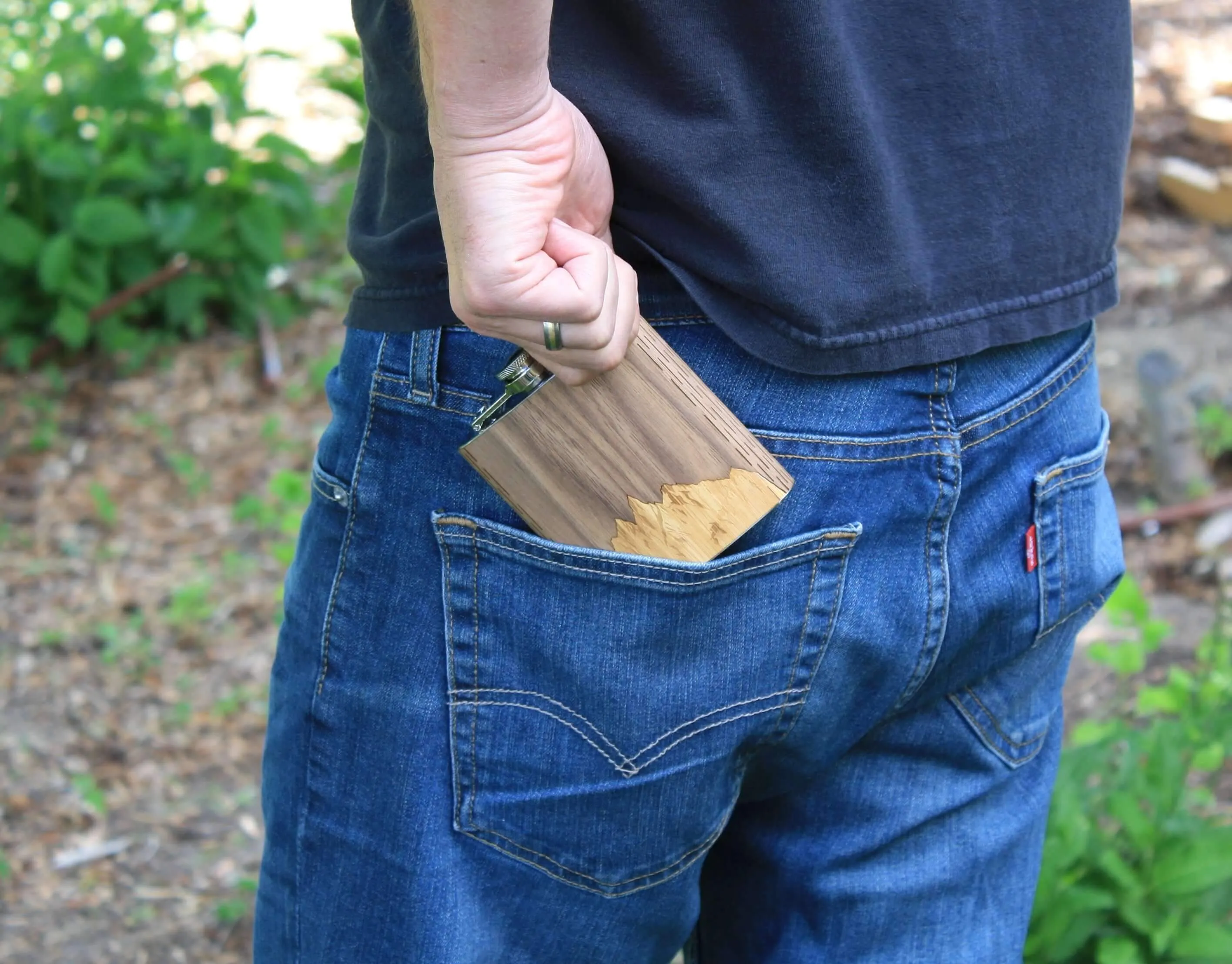 6 oz. Wooden Hip Flask (Sawtooth Mountains in Bamboo & Black Walnut) - Image 12