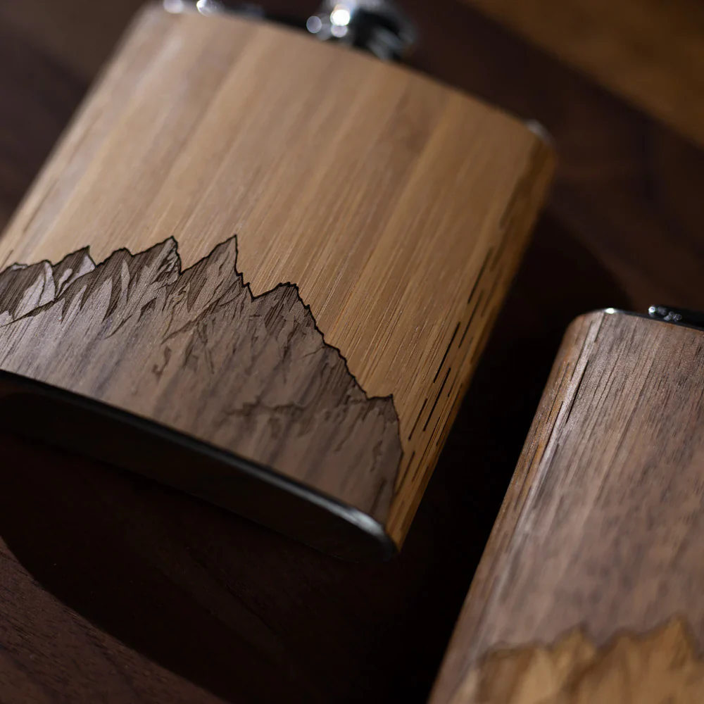 6 oz. Wooden Hip Flask (Sawtooth Mountains in Bamboo & Black Walnut) - Image 15