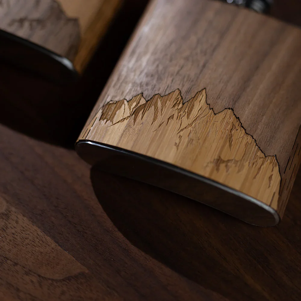 6 oz. Wooden Hip Flask (Sawtooth Mountains in Bamboo & Black Walnut) - Image 16