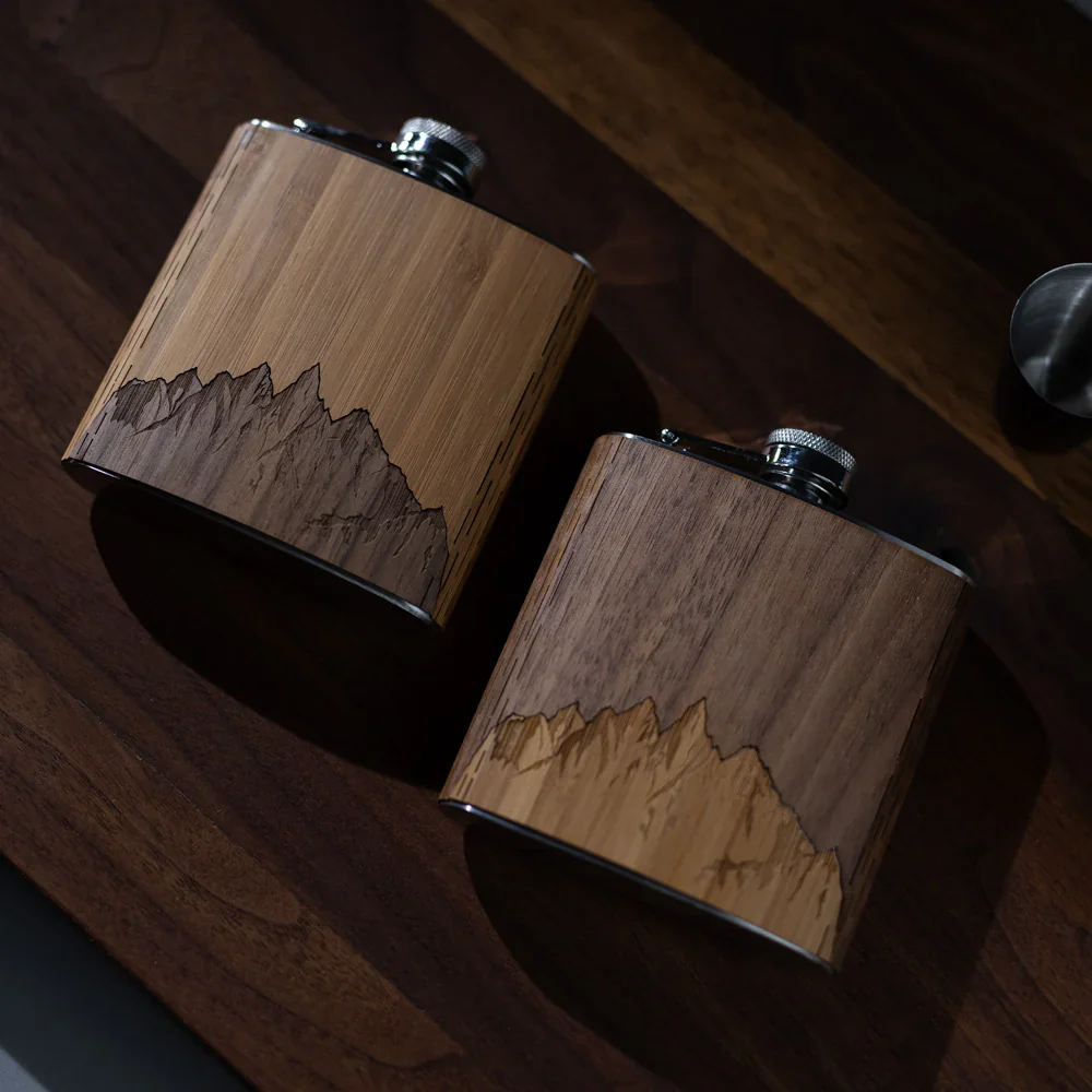 6 oz. Wooden Hip Flask (Sawtooth Mountains in Bamboo & Black Walnut) - Image 17