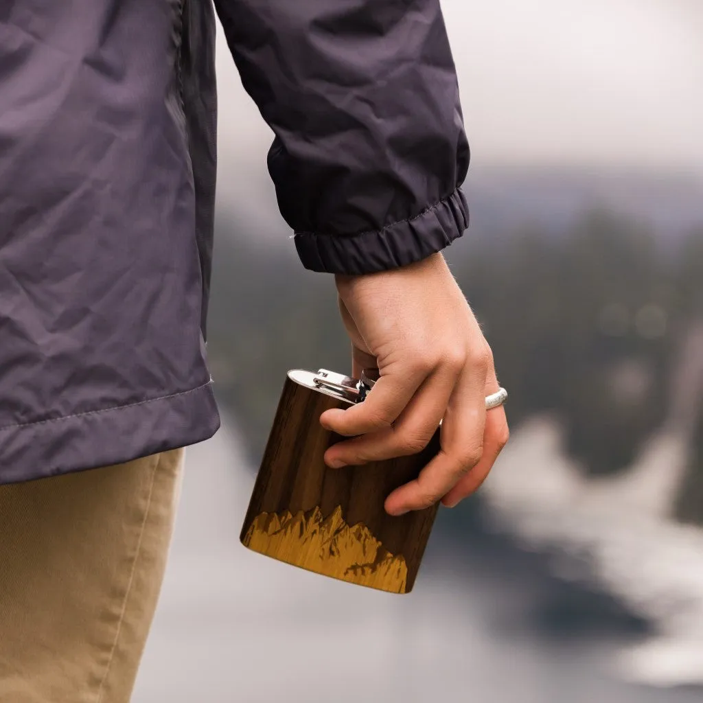 6 oz. Wooden Hip Flask (Sawtooth Mountains in Bamboo & Black Walnut) - Image 3