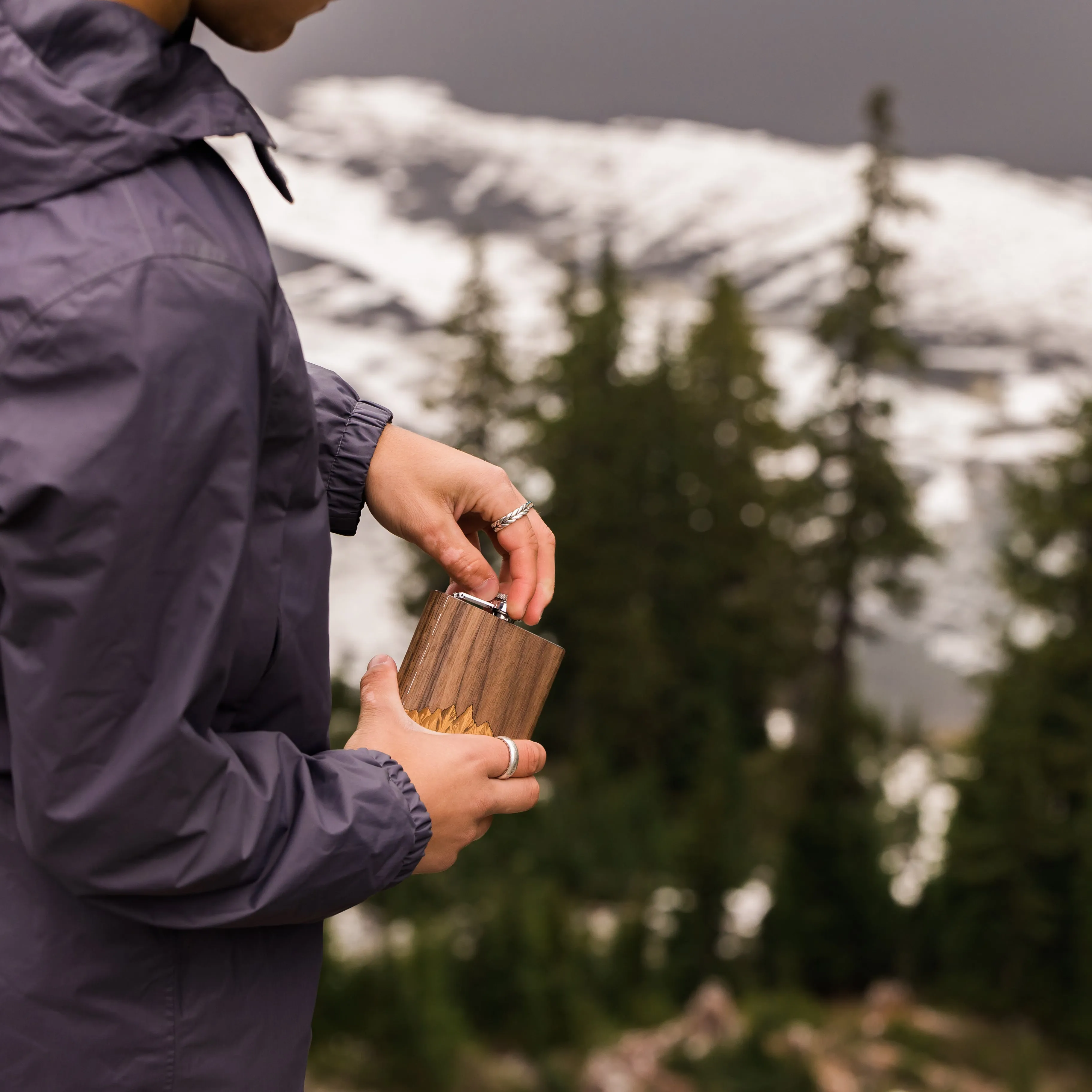 6 oz. Wooden Hip Flask (Sawtooth Mountains in Bamboo & Black Walnut) - Image 4