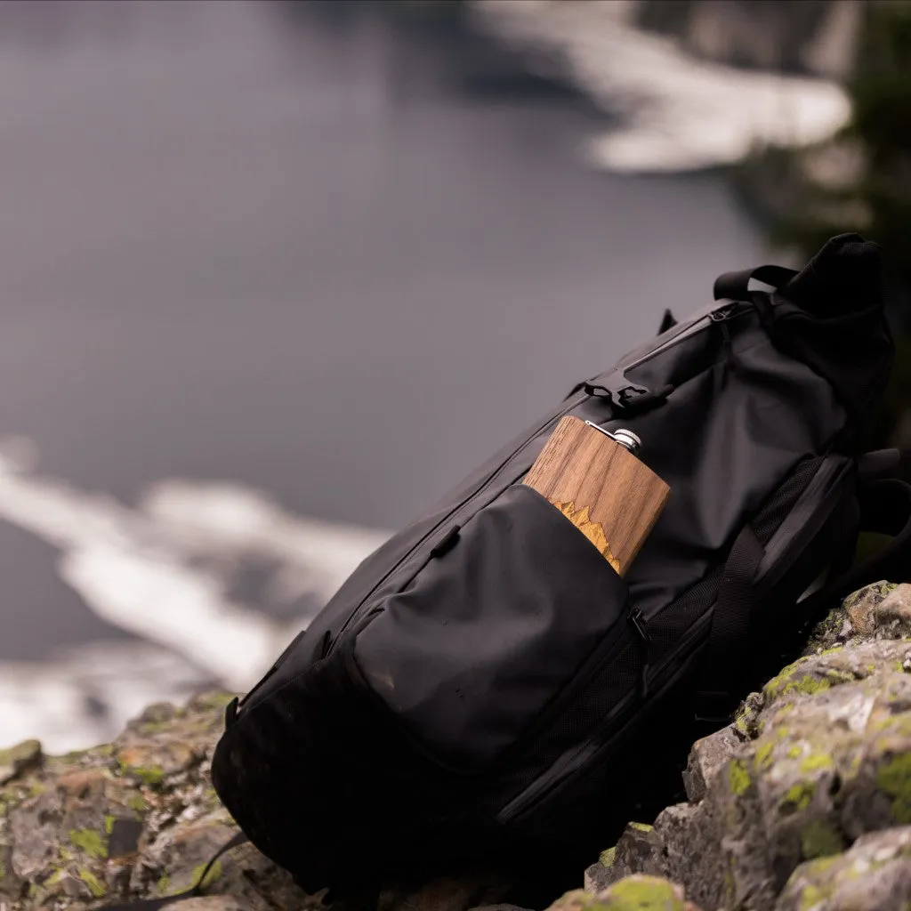 6 oz. Wooden Hip Flask (Sawtooth Mountains in Bamboo & Black Walnut) - Image 5