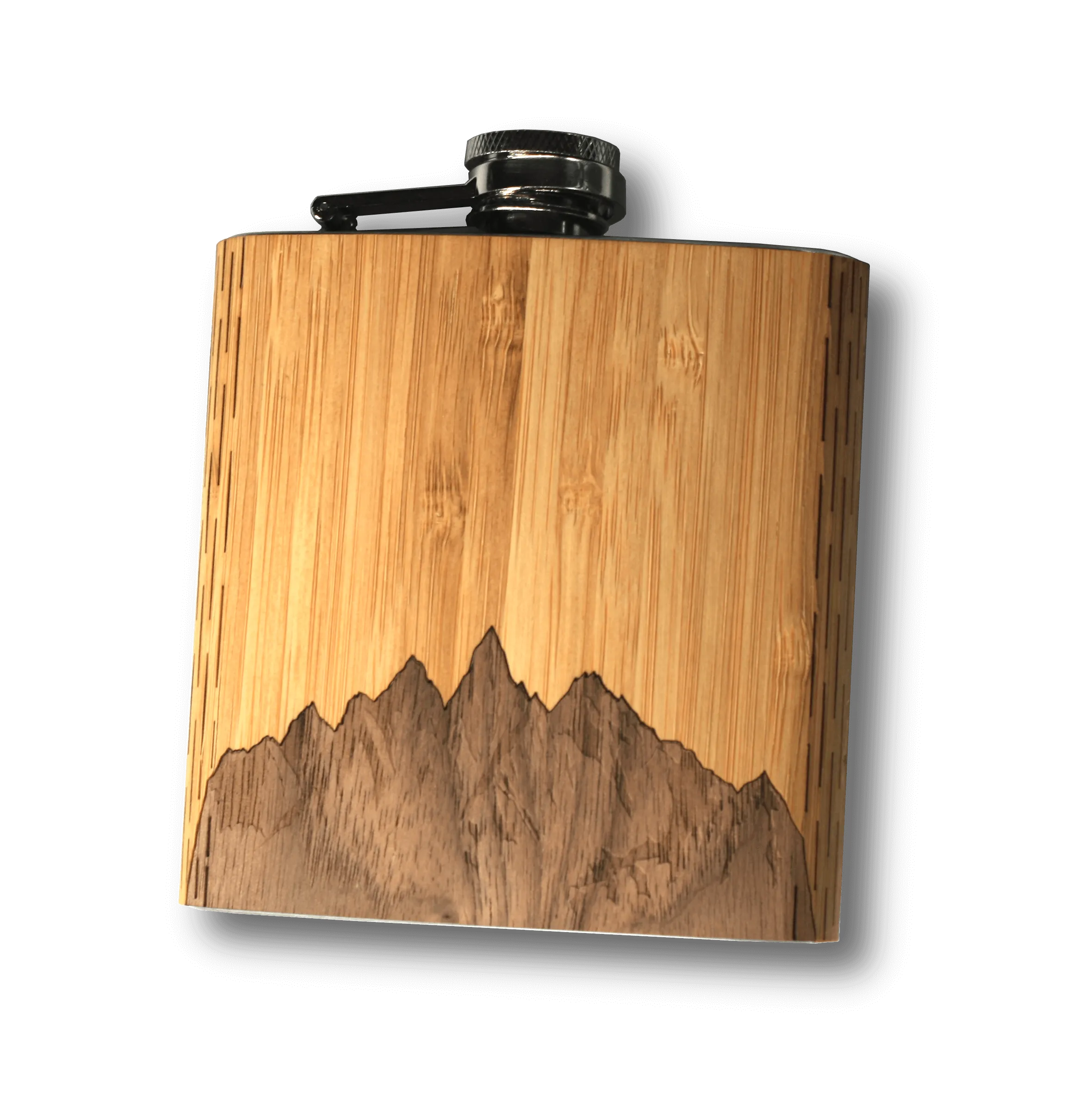 6 oz. Wooden Hip Flask (Sawtooth Mountains in Bamboo & Black Walnut) - Image 7