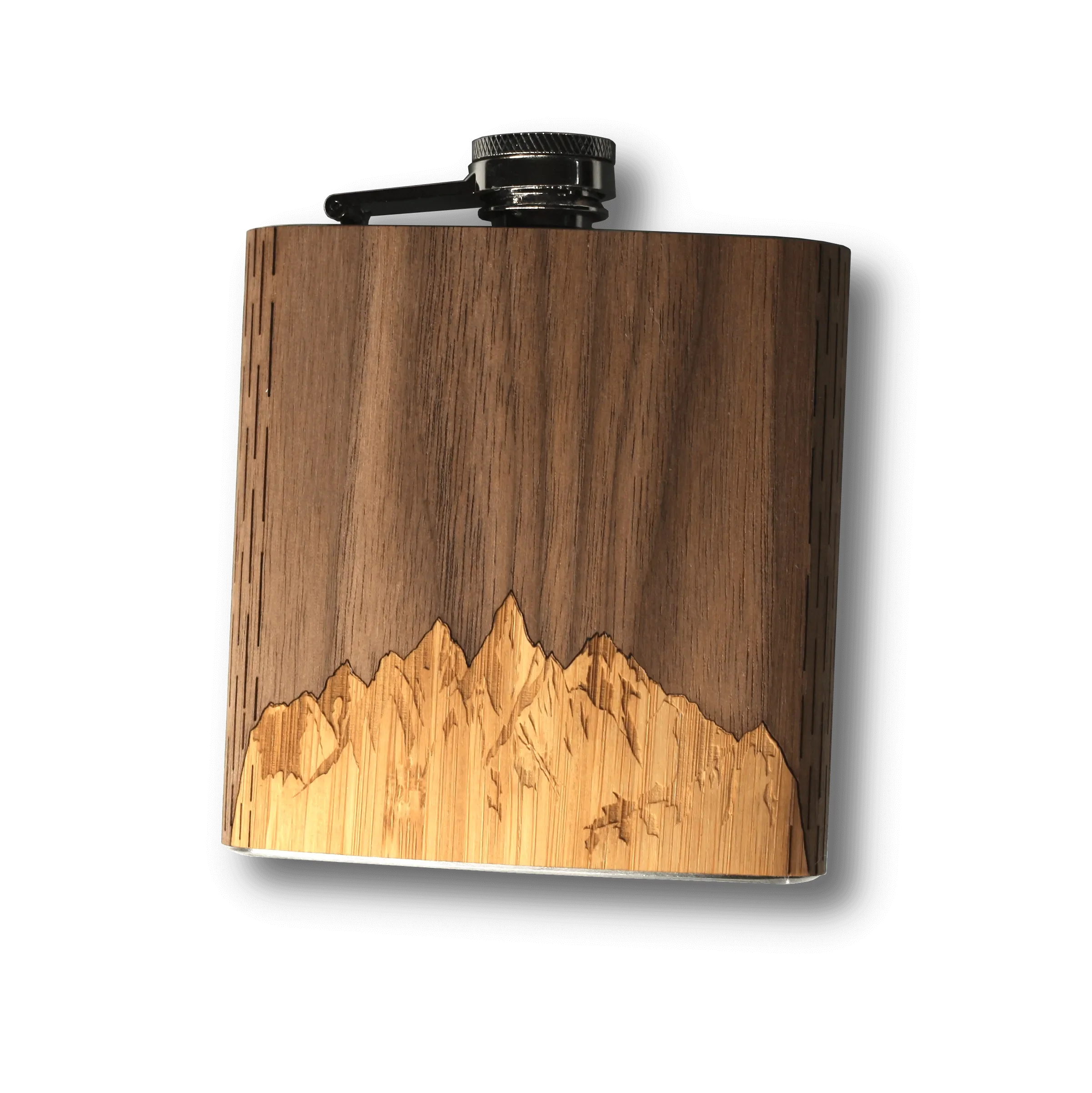 6 oz. Wooden Hip Flask (Sawtooth Mountains in Bamboo & Black Walnut) - Image 8