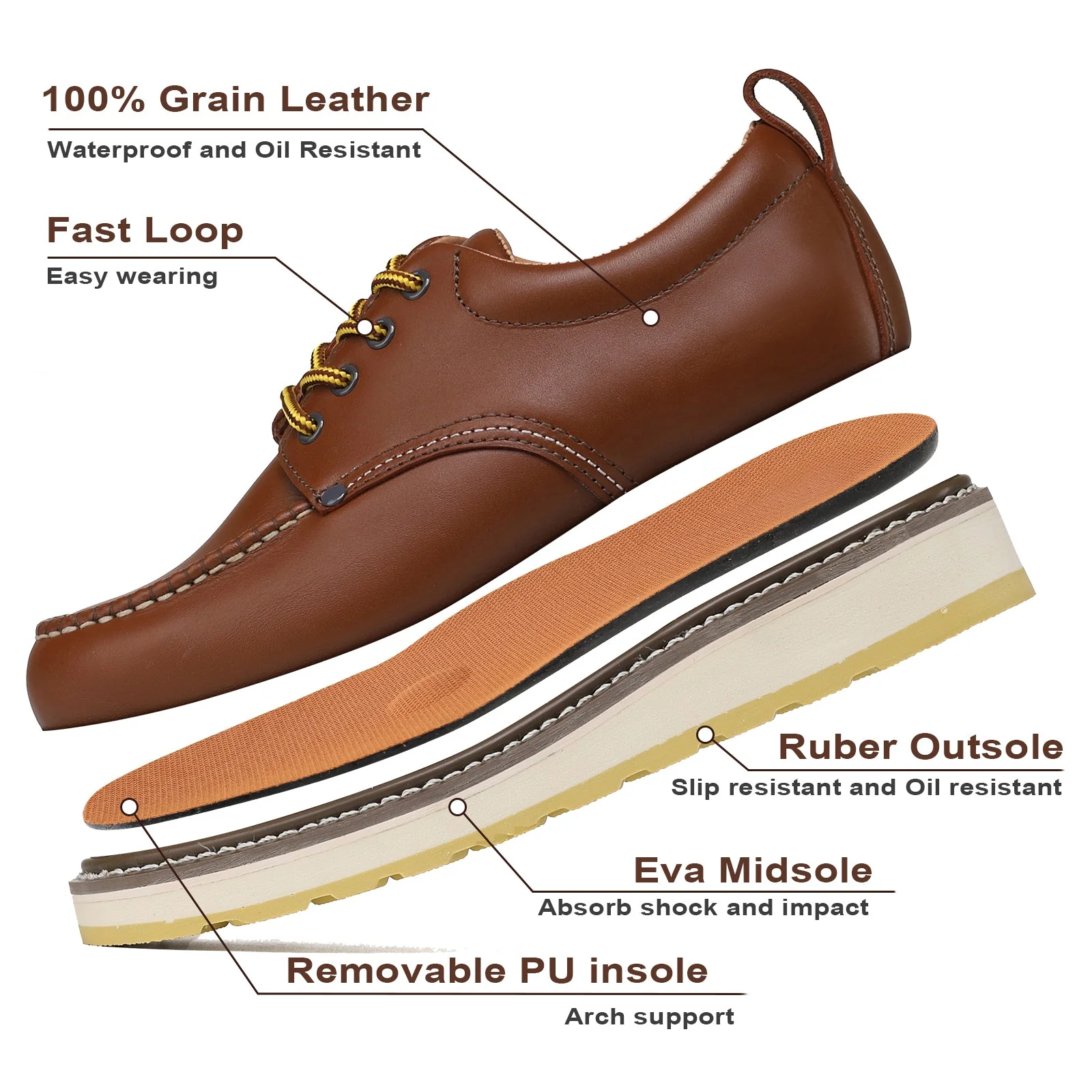 82994 Men's 4" Soft Toe Leather Oxford Work Shoes Diehard - Image 2