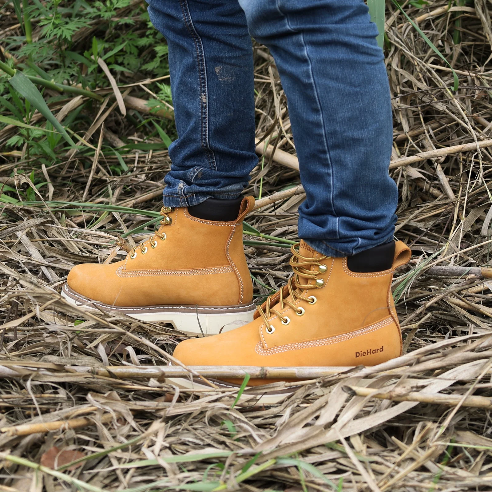 84101 Men's Soft Toe Nubuck Leather Non-Slip Work Boots - 6" Wheat - Image 2