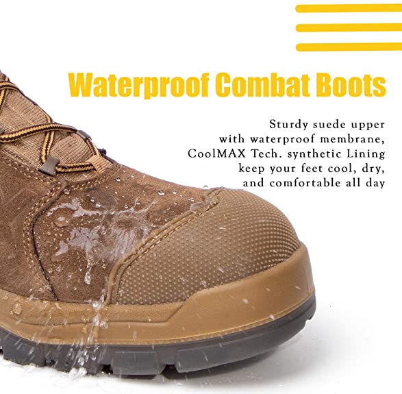 AB001 Men's 8" Steel Toe Tactical Boots, Outdoor Lightweight Coyote Military Boots for Hiking Work Combat - Image 2
