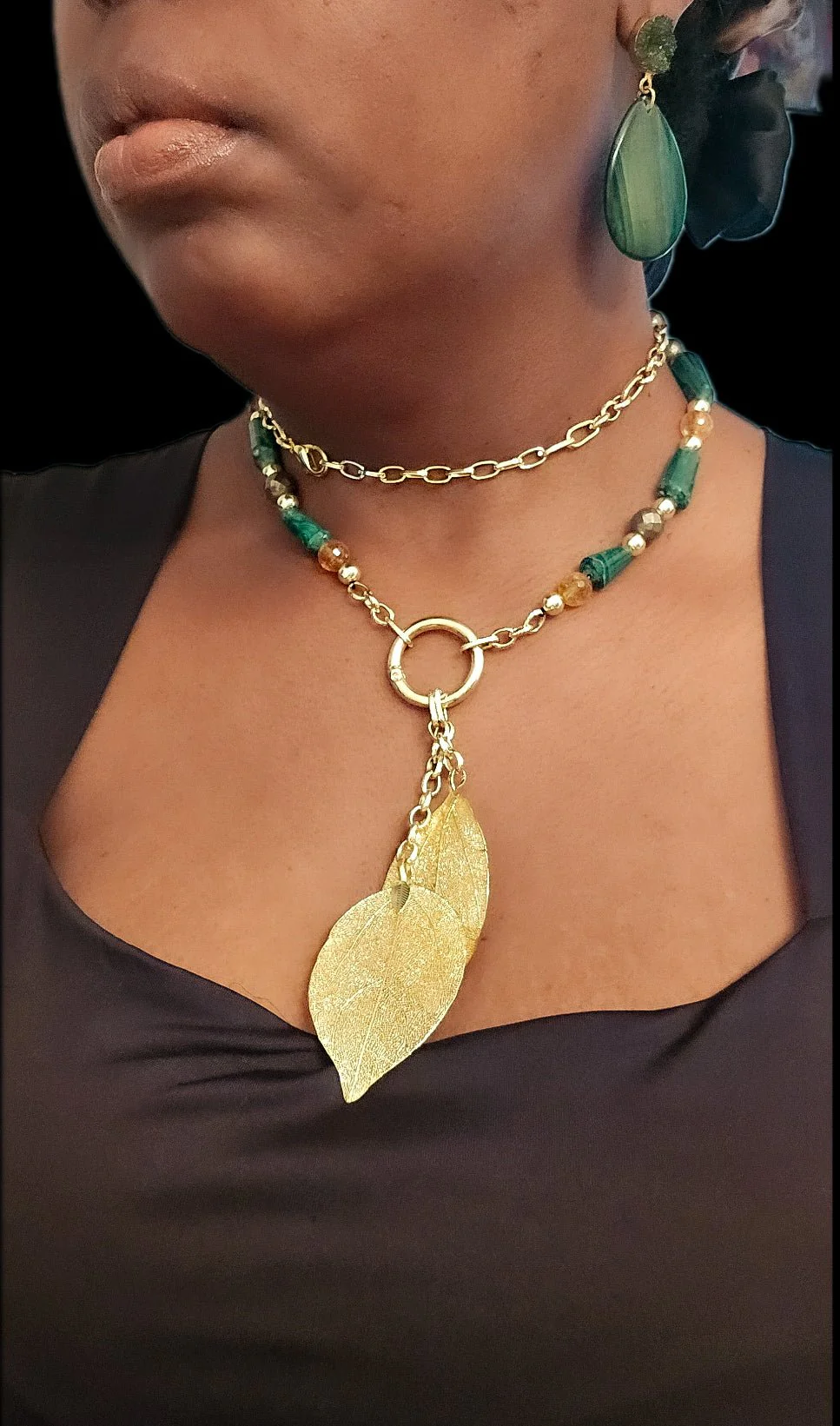 "Abundance Of Wealth" Necklace |Malachite , Citrine, and Pyrite - Image 2