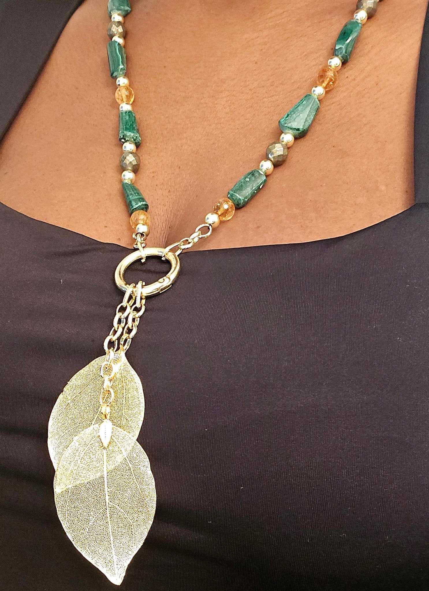 "Abundance Of Wealth" Necklace |Malachite , Citrine, and Pyrite - Image 3