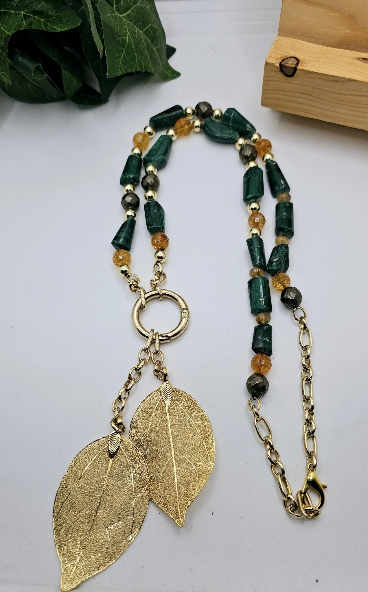 "Abundance Of Wealth" Necklace |Malachite , Citrine, and Pyrite - Image 4