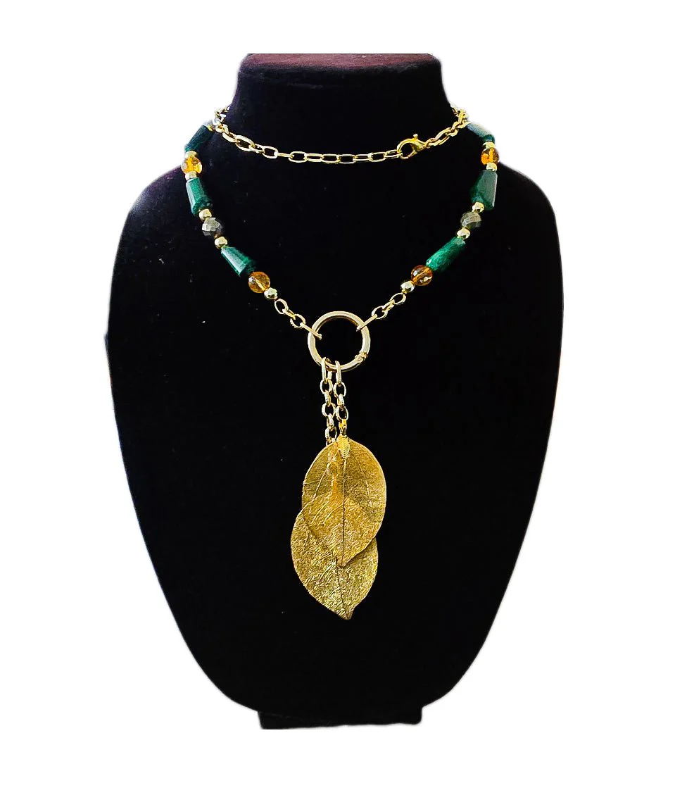 "Abundance Of Wealth" Necklace |Malachite , Citrine, and Pyrite - Image 6